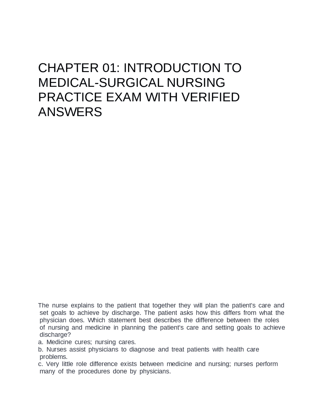Chapter 01 Introduction to Medical-Surgical Nursing Practice | Exams ...