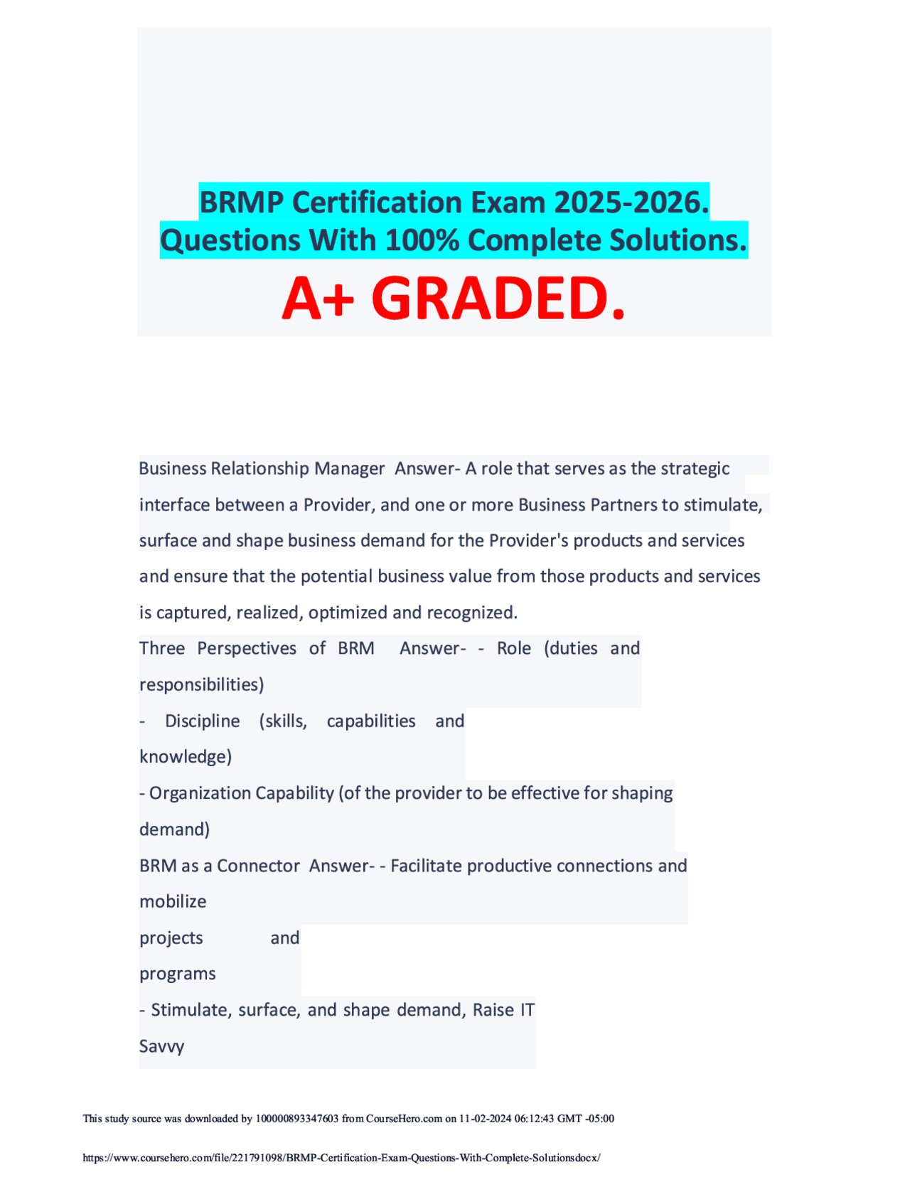 BRMP Certification Exam 2025-2026. Questions With 100