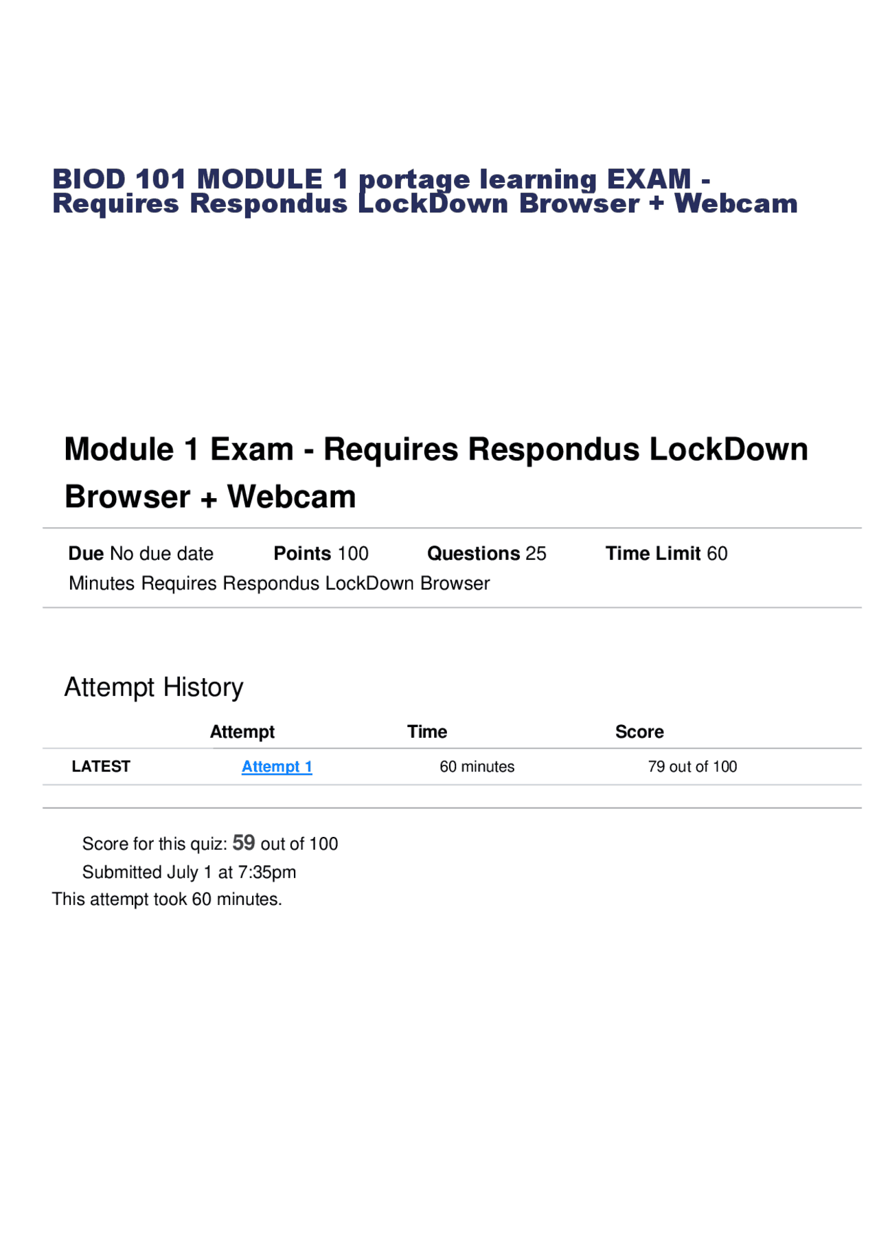 BIOD 101 MODULE 1 portage learning EXAM - Requires Respondus LockDown ...