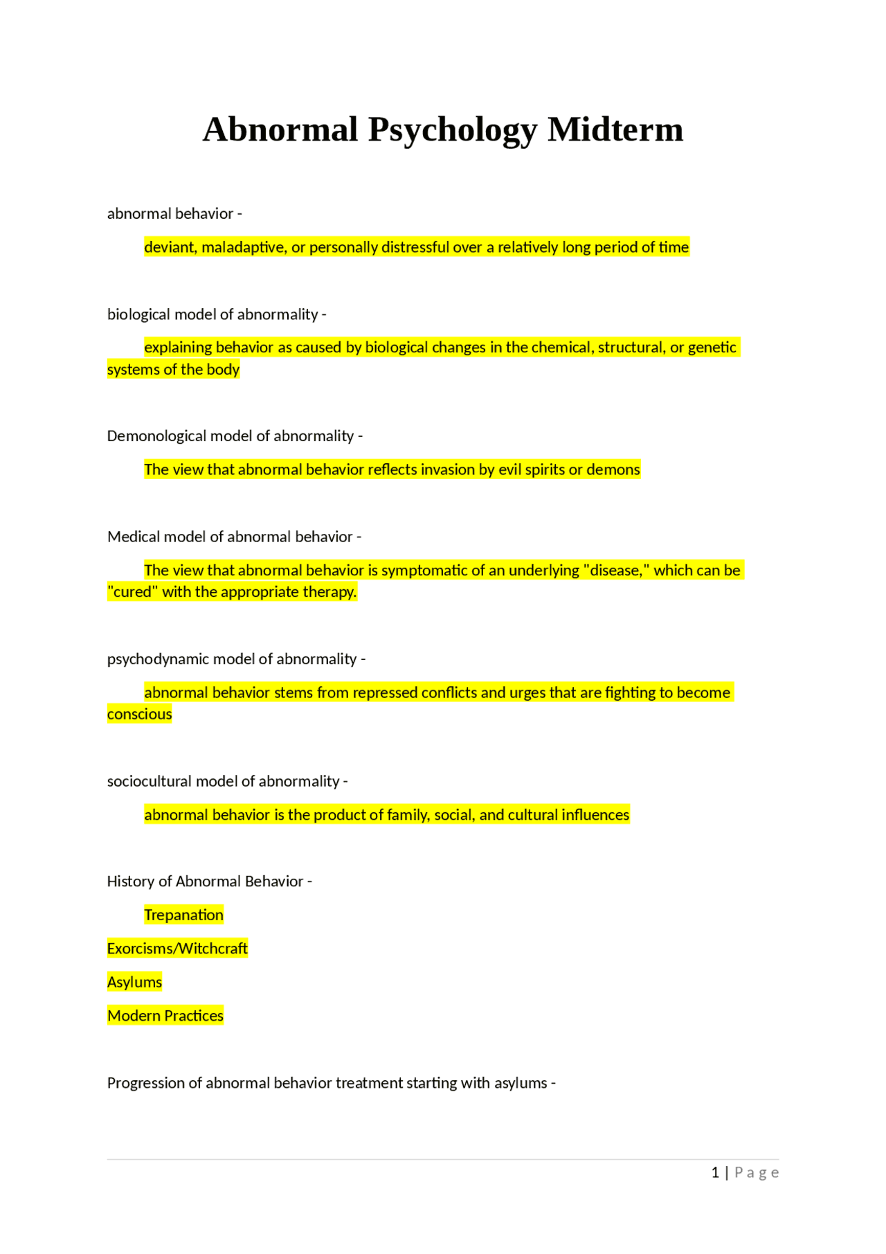 Abnormal Psychology Midterm Study Guide: Key Concepts and Theories ...