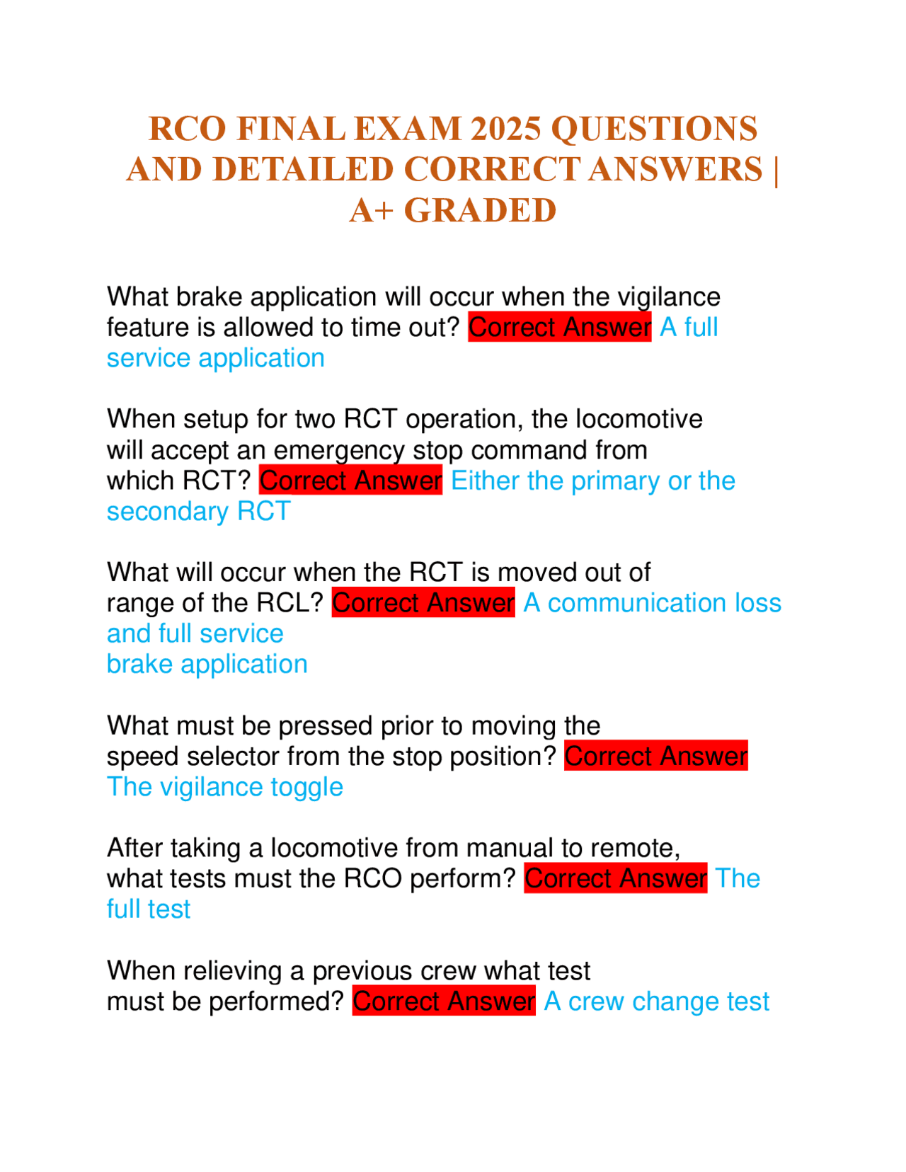 RCO FINAL EXAM 2025 QUESTIONS AND DETAILED CORRECT ANSWERS | A+ GRADED ...