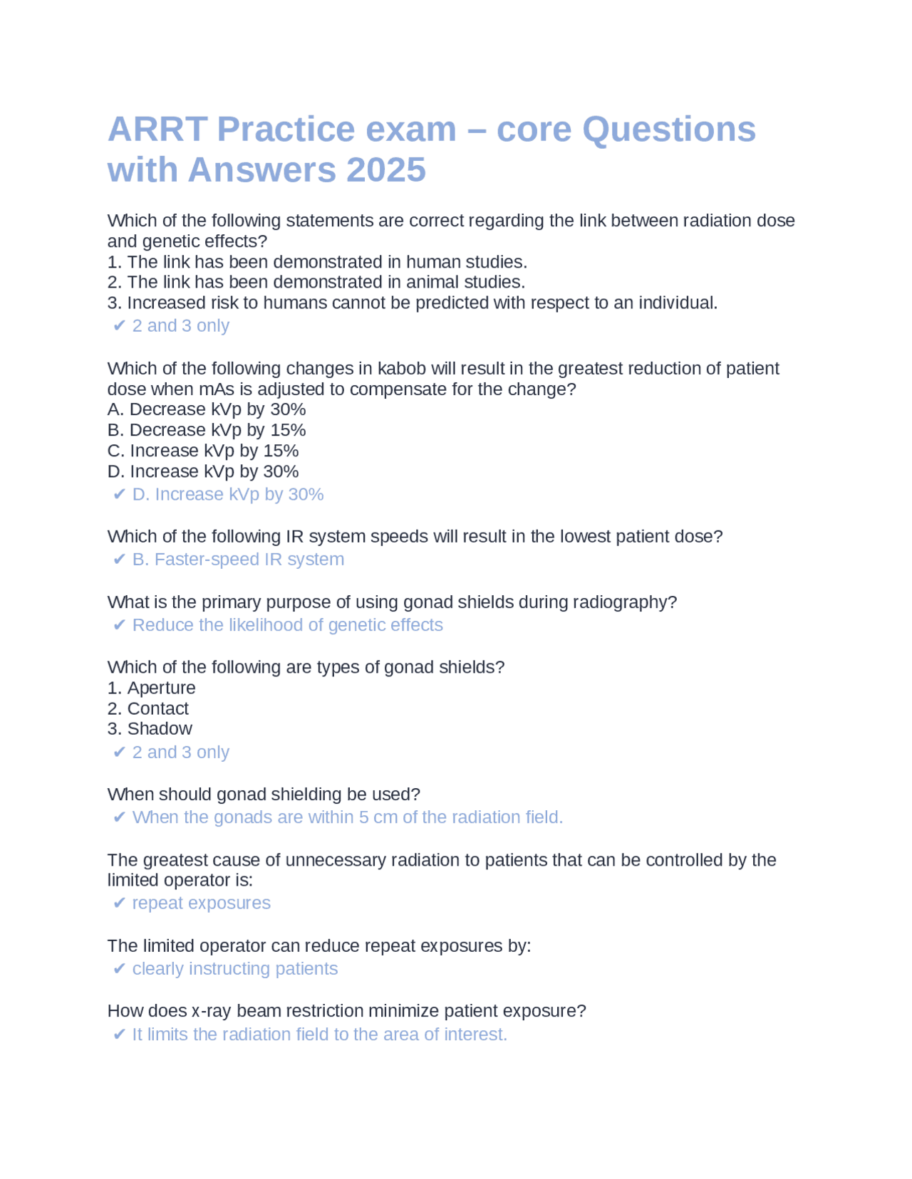 Arrt Homework ARRT Practice exam – core Questions with Answers 2025 | Exams Nursing ...