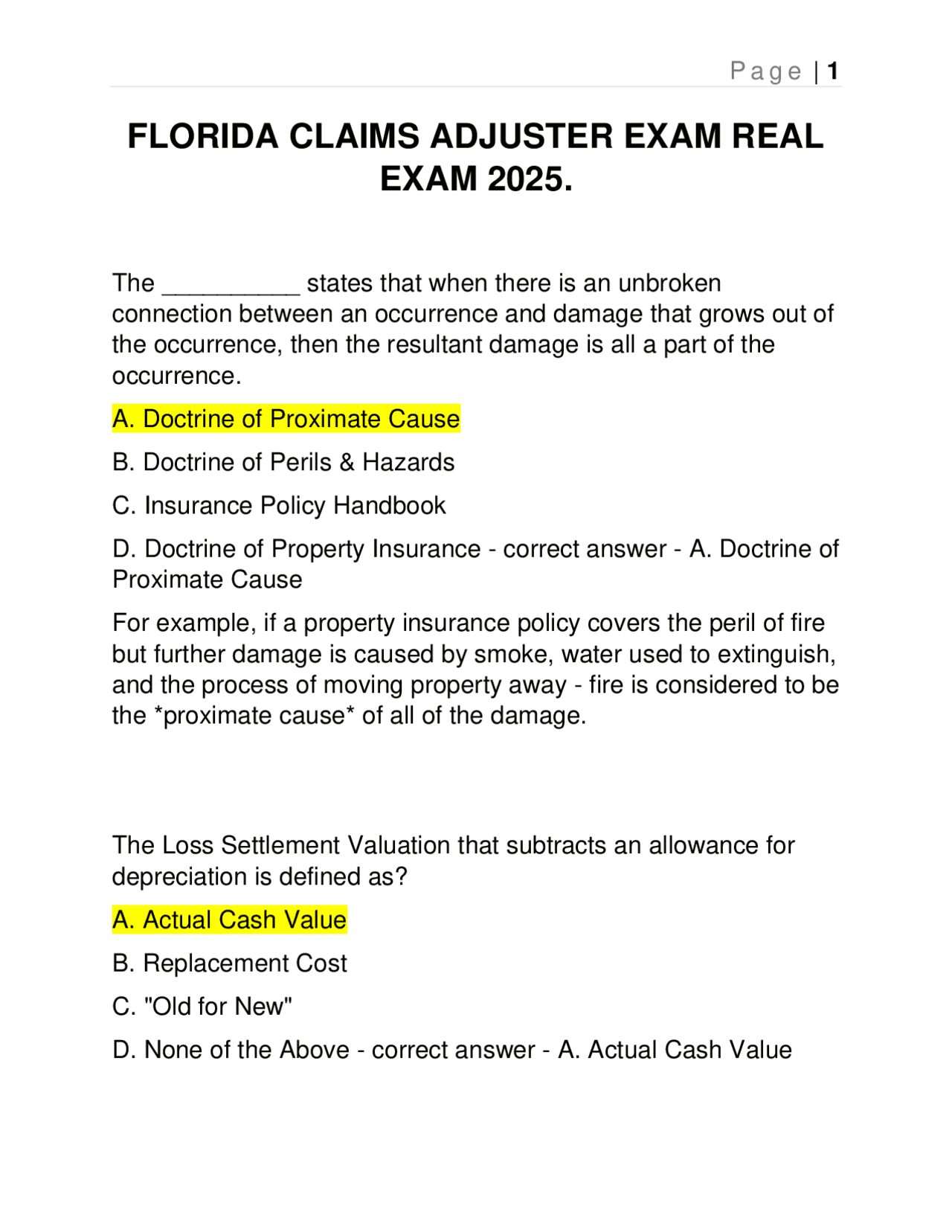 Florida Claims Adjuster Exam Real Exam 2025 Exams Advanced Education