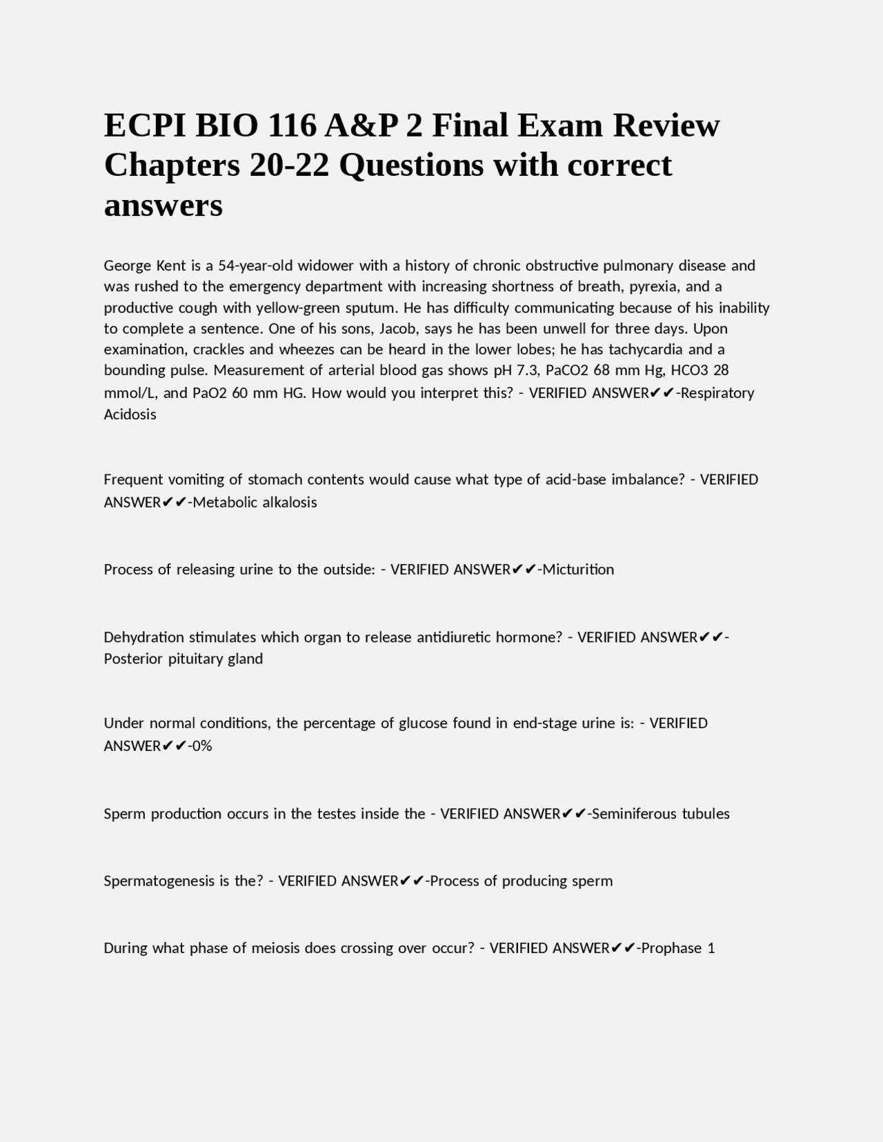 ECPI BIO 116 A&P 2 Final Exam Review Chapters 20-22 Questions with ...
