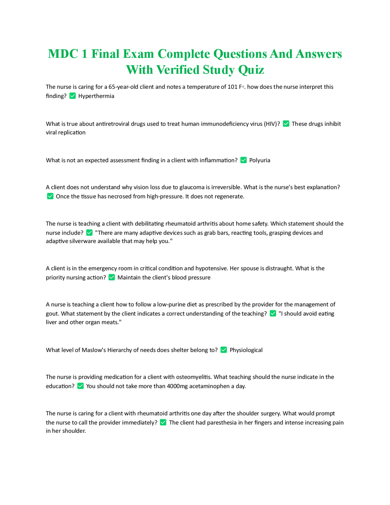 MDC 1 Final Exam Complete Questions And Answers With Verified Study ...