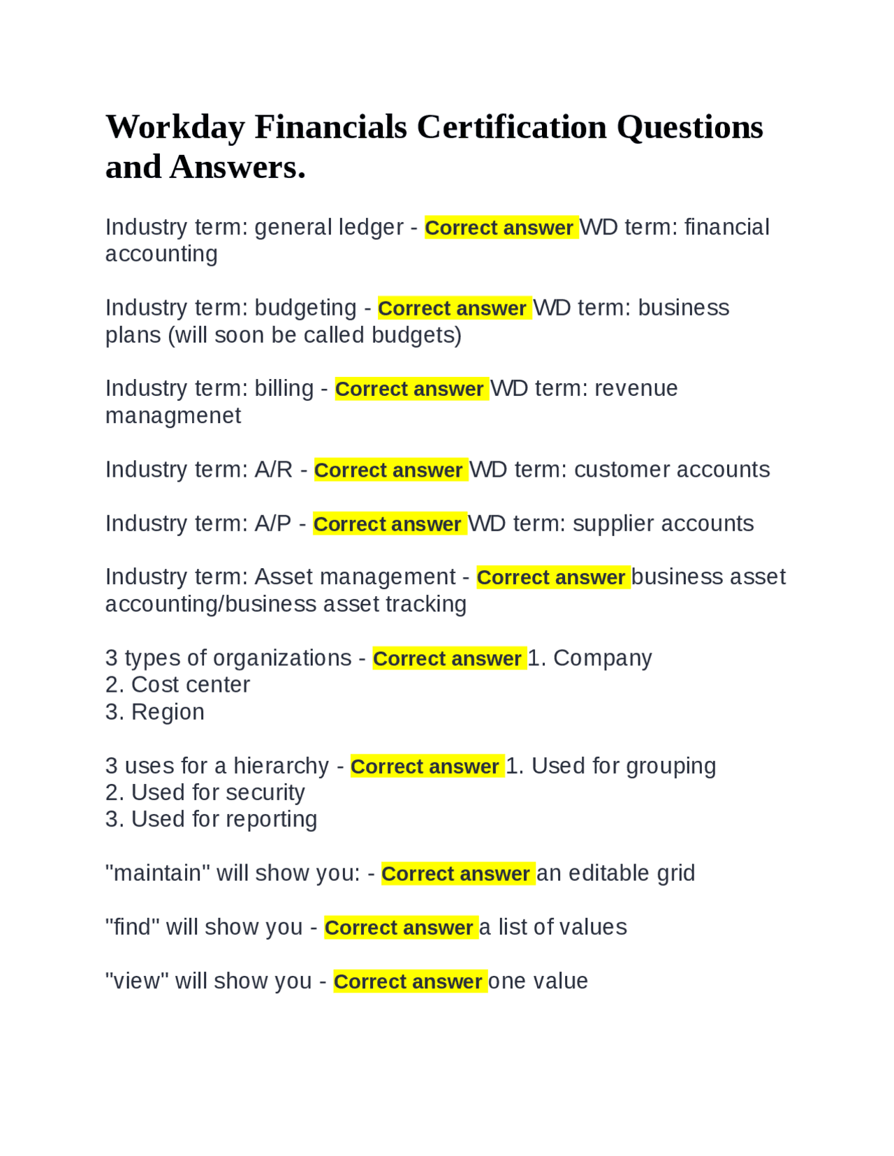 Workday Financials Certification Questions and Answers. | Exams ...