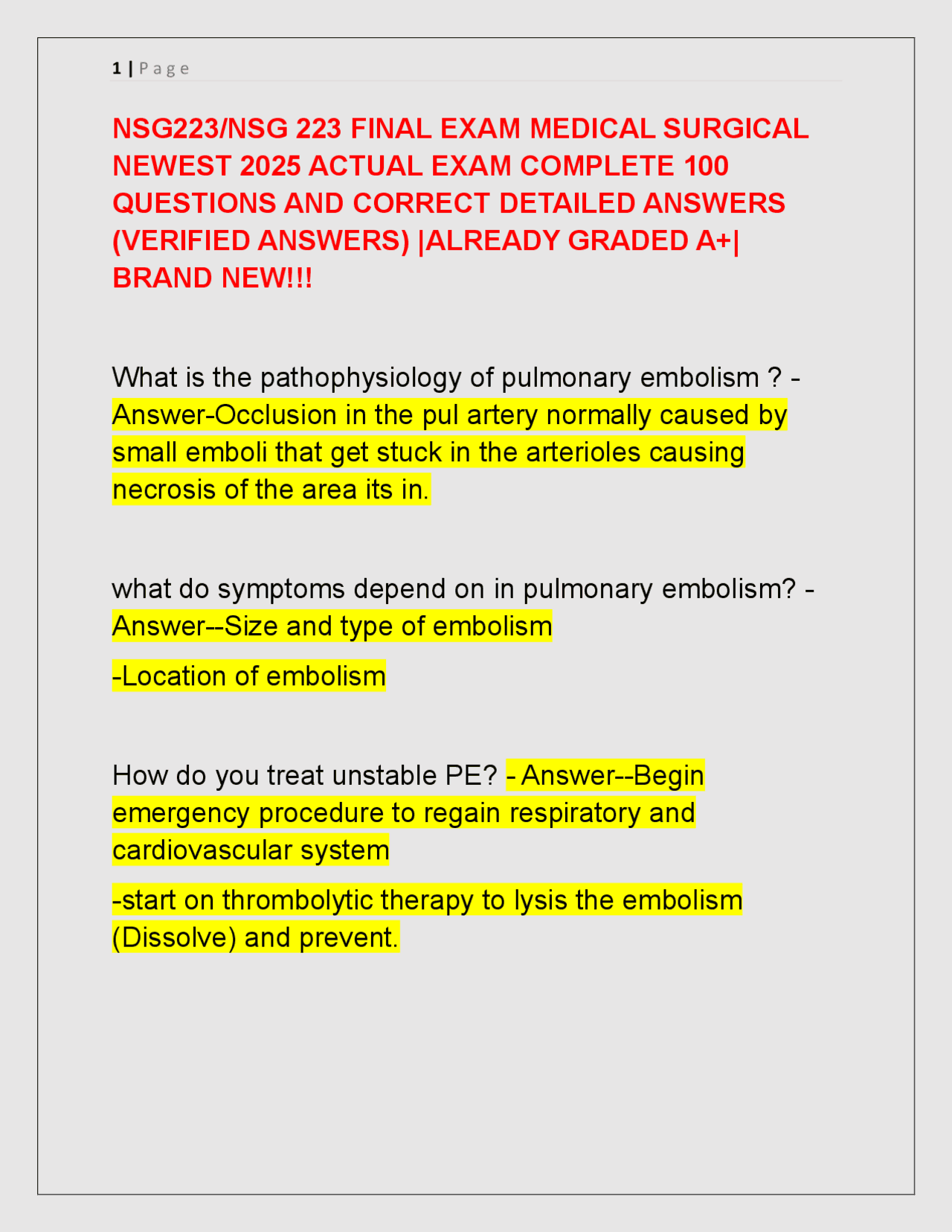 NSG223/NSG 223 FINAL EXAM MEDICAL SURGICAL NEWEST 2025 ACTUAL EXAM ...