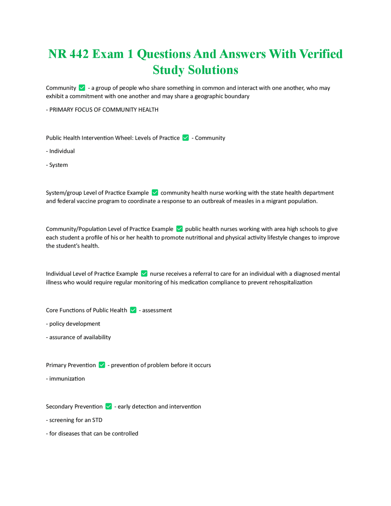 Public Health Exam 1 Questions and Answers: Community Health ...