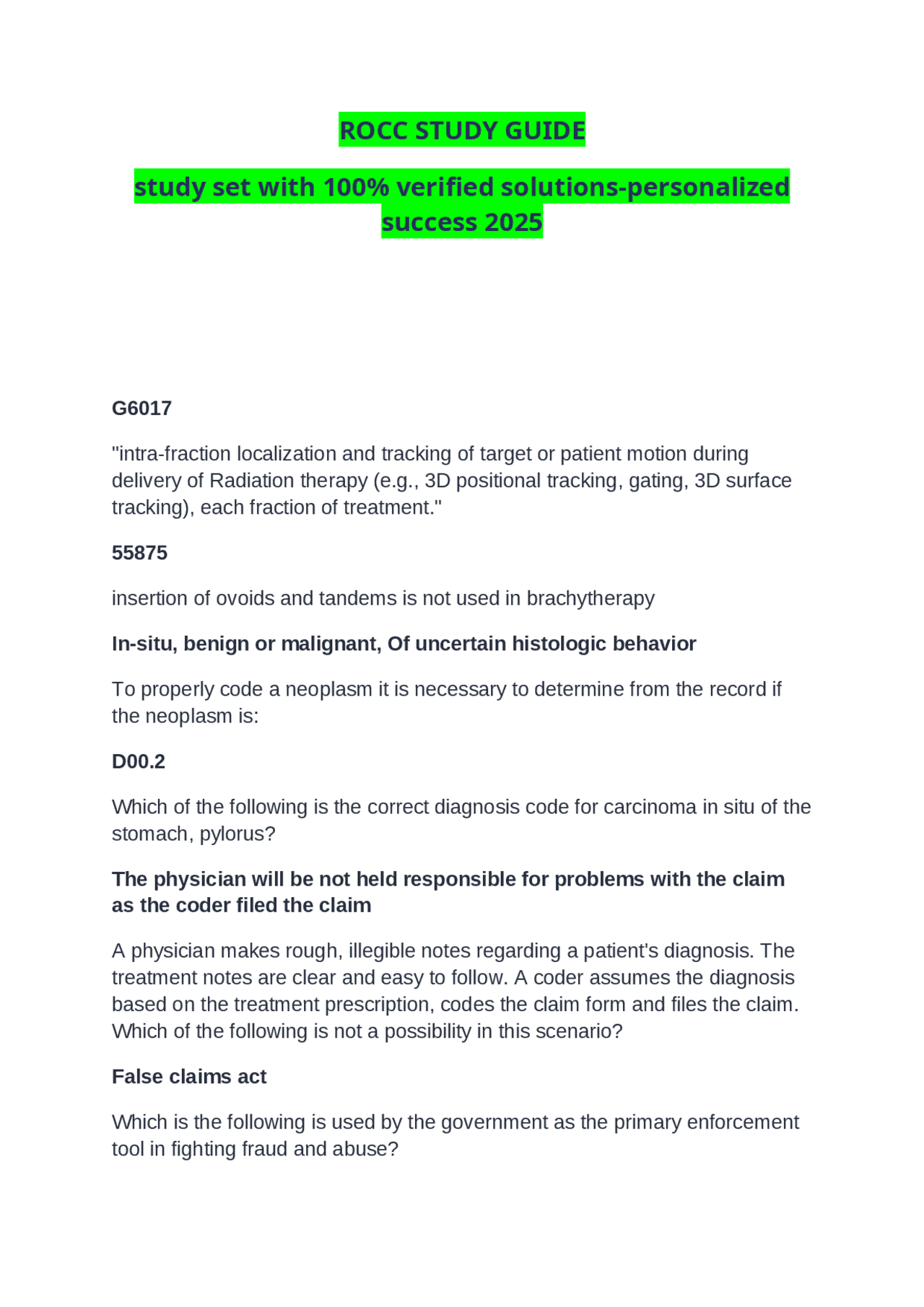 Rccs Study Guide ROCC STUDY GUIDE study set with 100% verified solutions-personalized ...