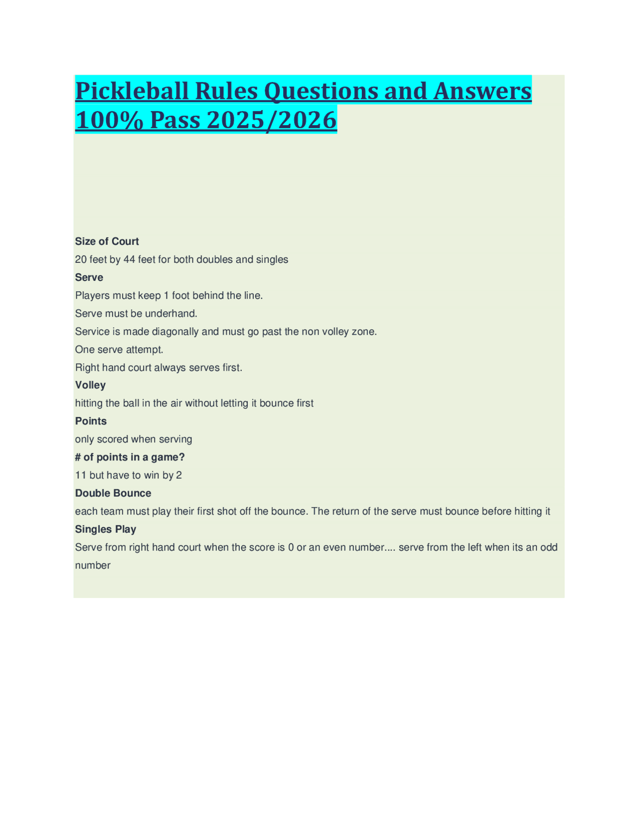 Pickleball Rules: Questions and Answers | Exams Physical Activity and ...