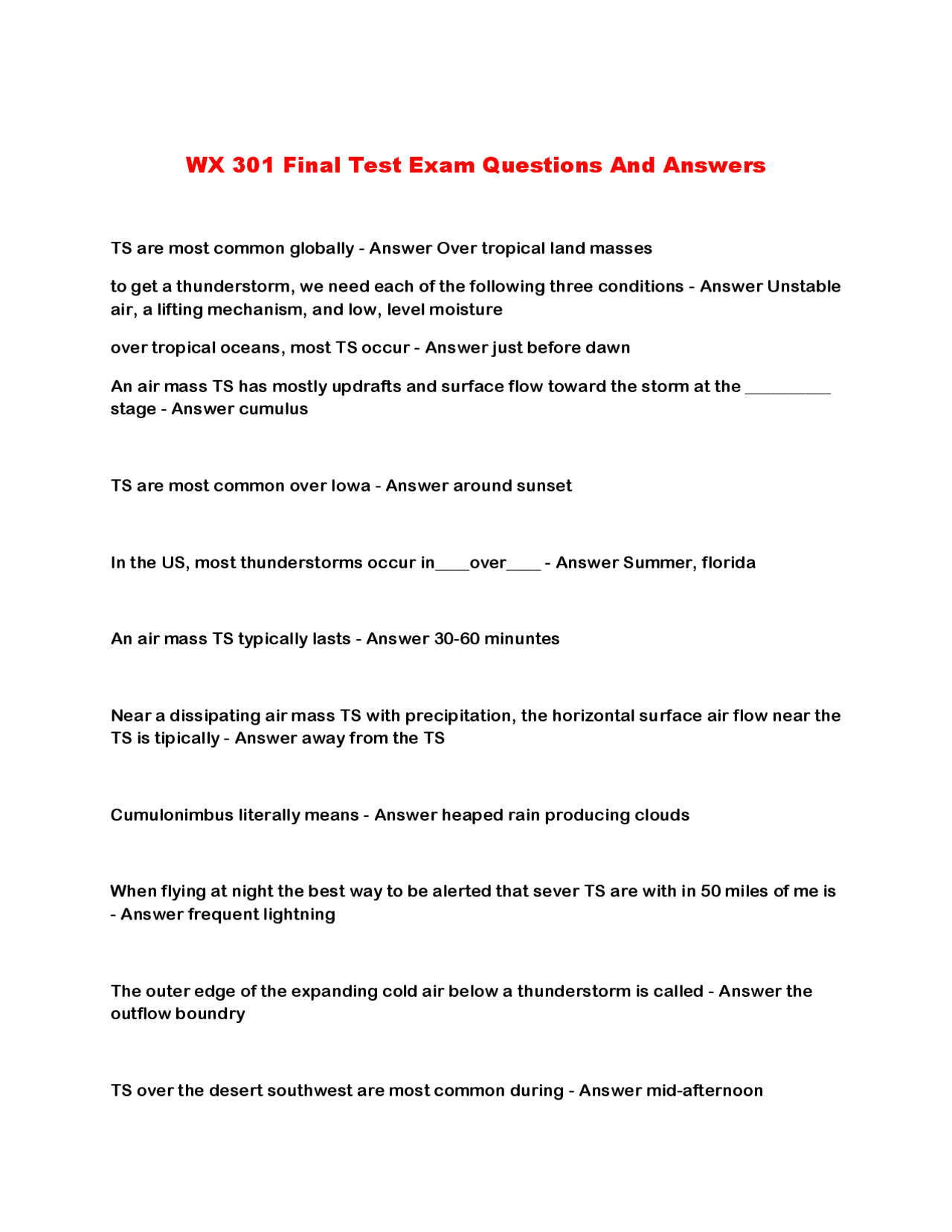 WX 301 Final Test Exam Questions And Answers: Meteorology | Exams ...