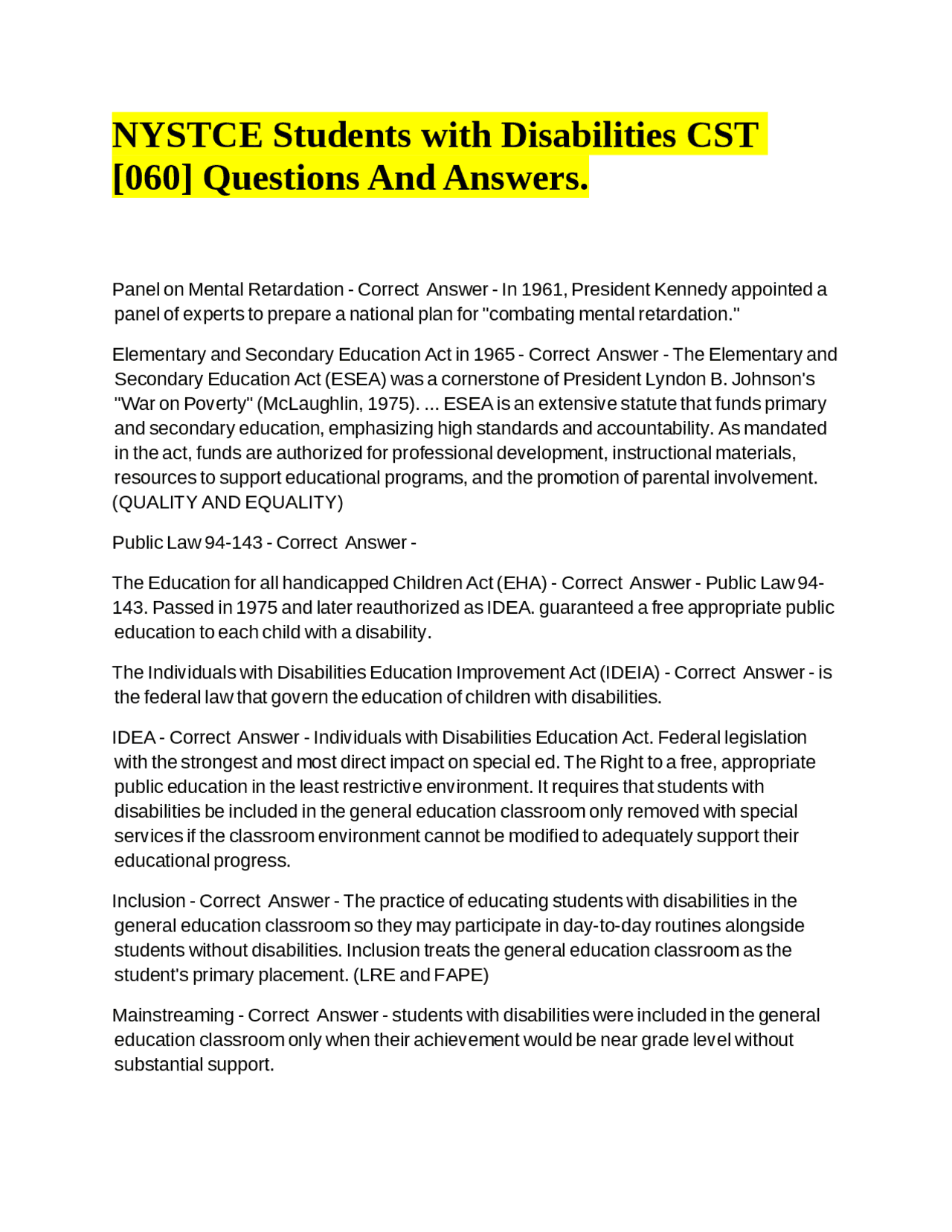 Nystce Students With Disabilities Cst 060 Questions And Answers