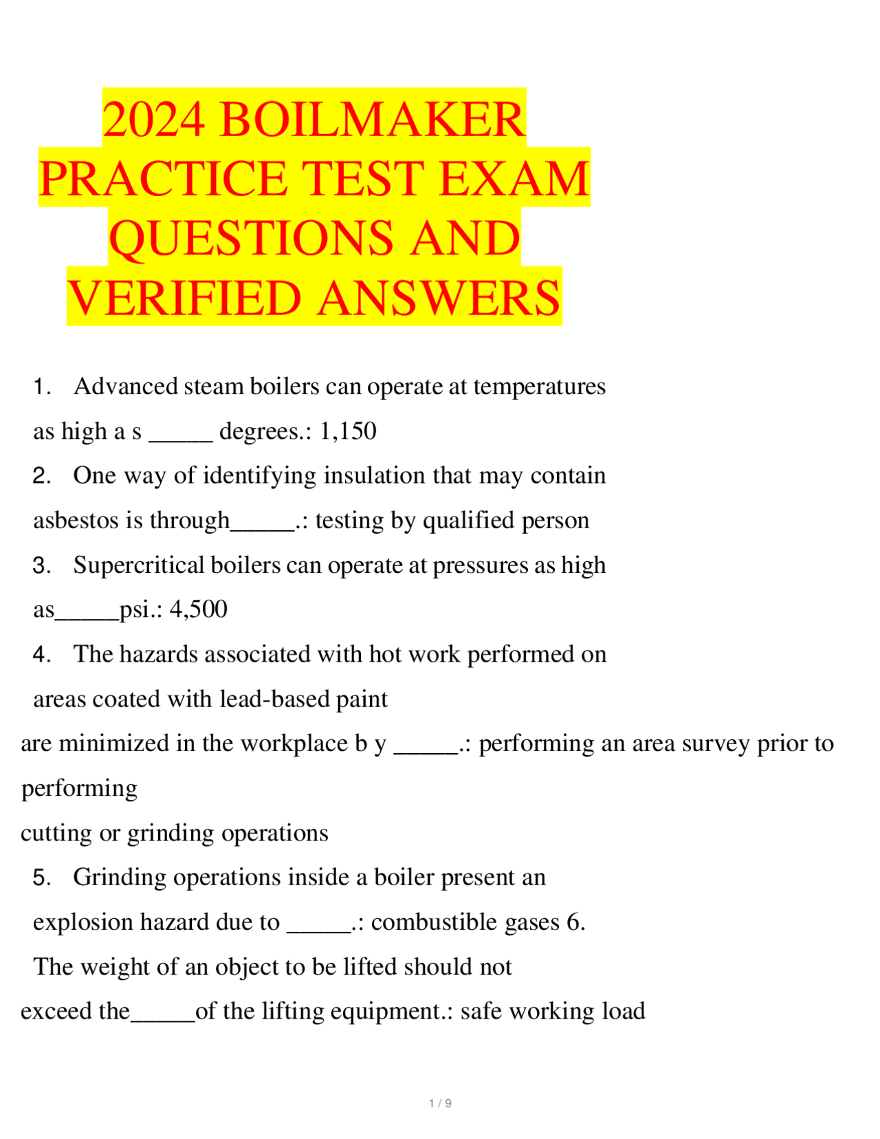 2024 BOILMAKER PRACTICE TEST EXAM QUESTIONS AND VERIFIED ANSWERS 1 ...