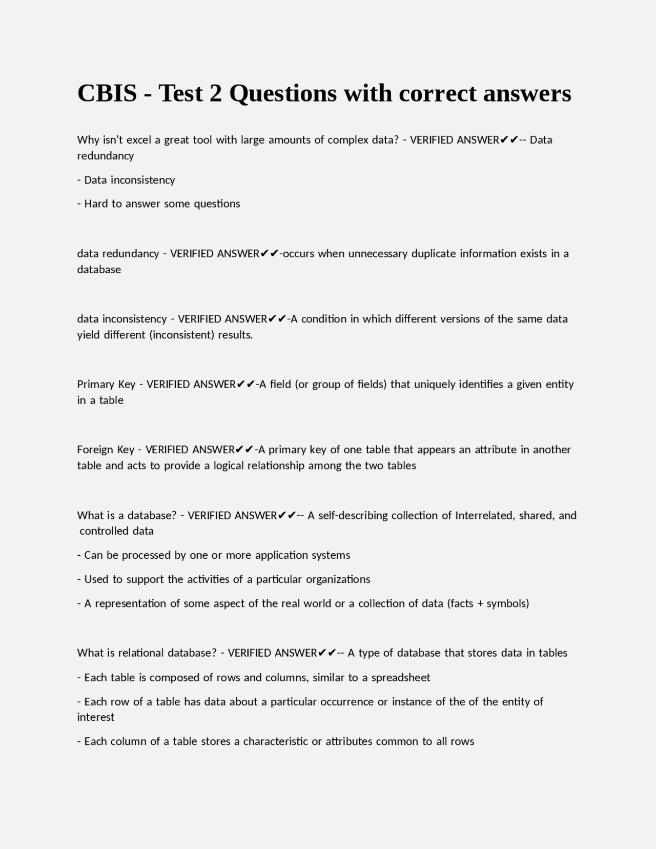 CBIS - Test 2 Questions with correct answers | Exams Nursing | Docsity