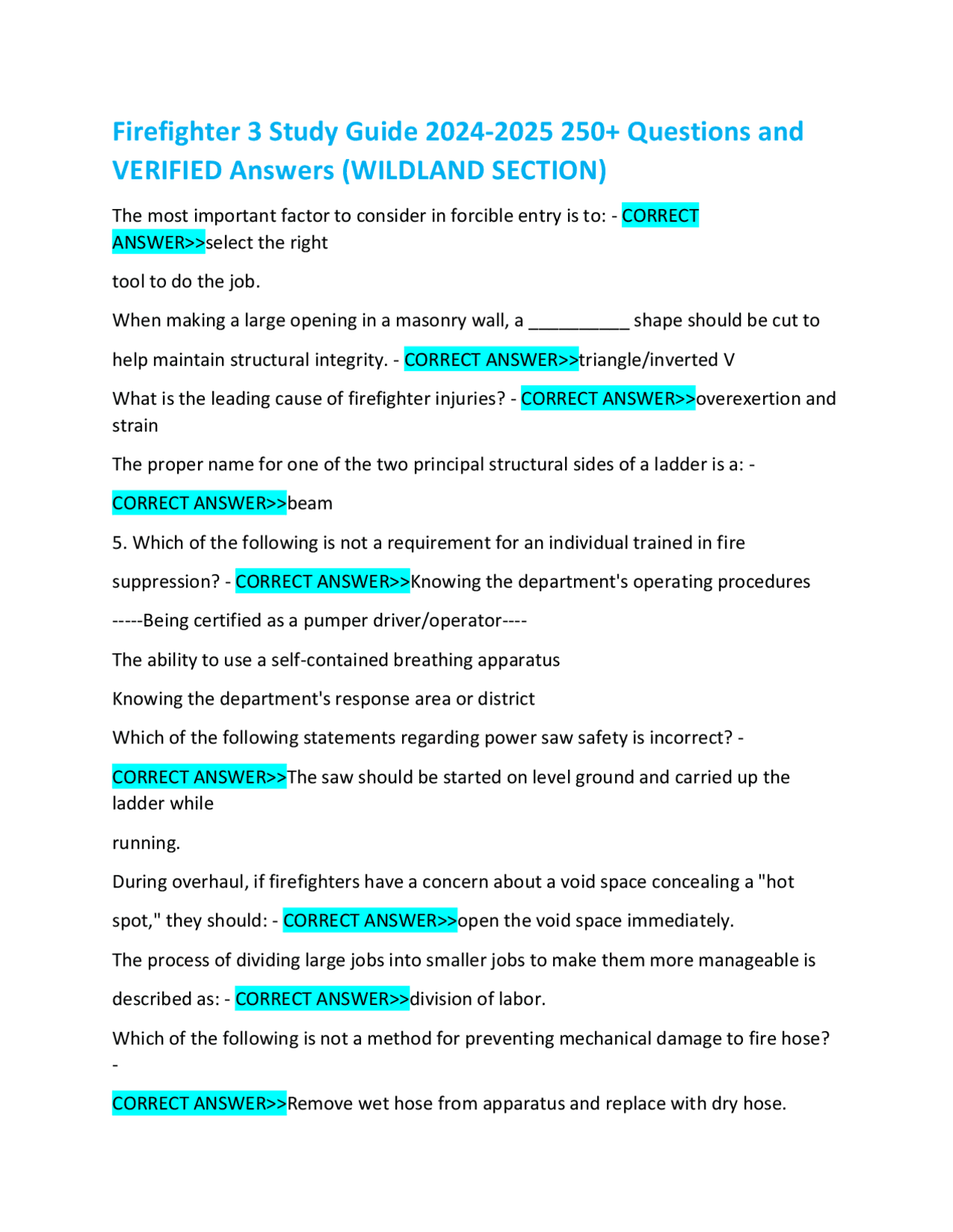 Firefighter 3 Study Guide 2024-2025 250+ Questions and VERIFIED Answers ...