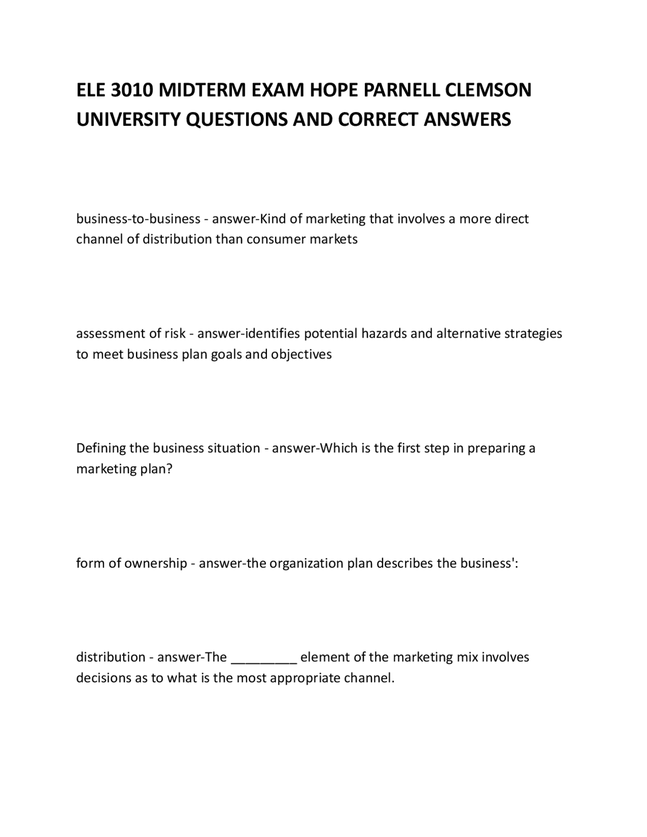 ELE 3010 Midterm Exam: Entrepreneurship and New Venture Creation ...