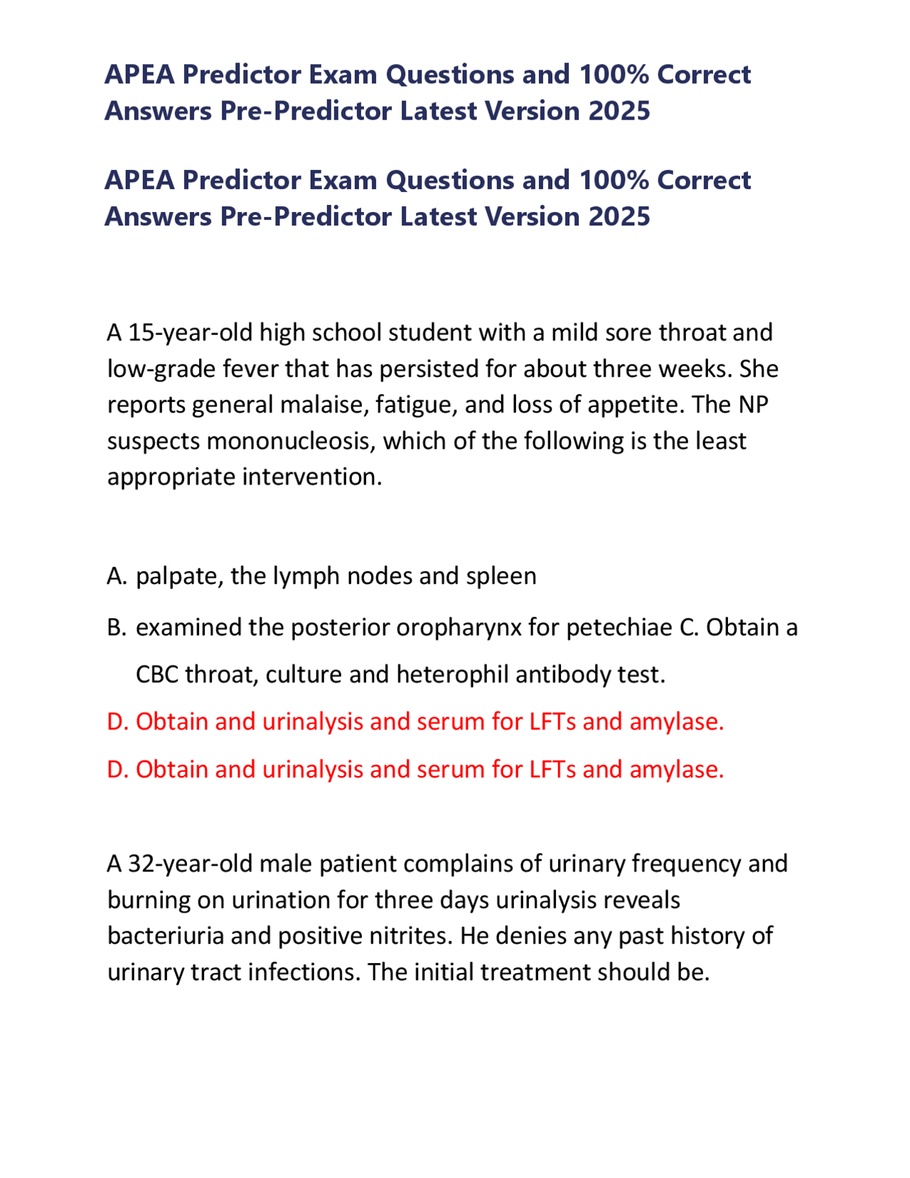 APEA Predictor Exam Questions and 100% Correct Answers Pre-Predictor ...