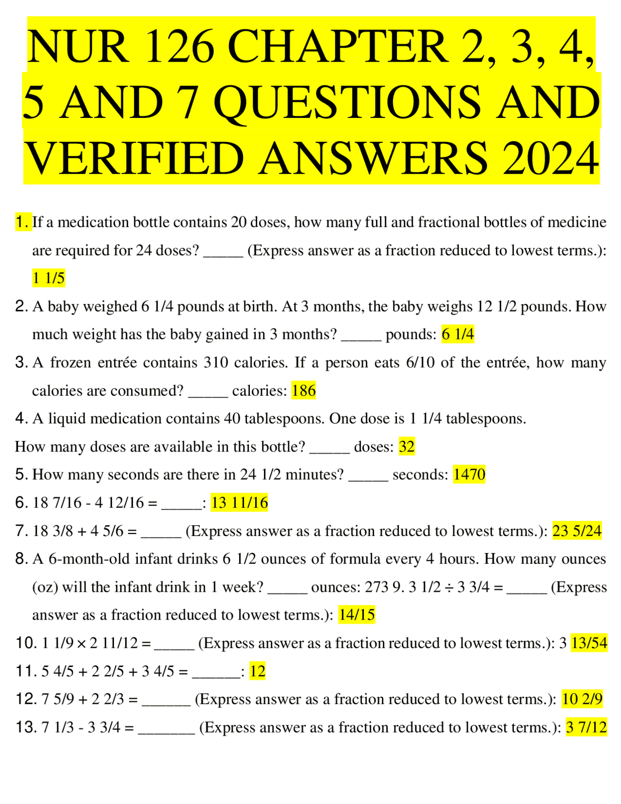 NUR 126 CHAPTER 2, 3, 4, 5 AND 7 QUESTIONS AND VERIFIED ANSWERS 2024 ...