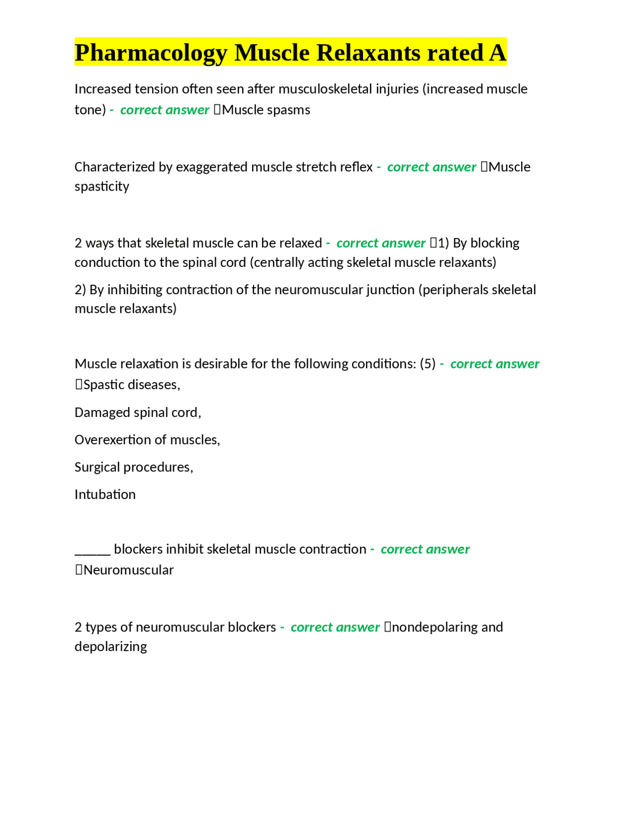 Pharmacology of Muscle Relaxants: A Study Guide with Questions and ...