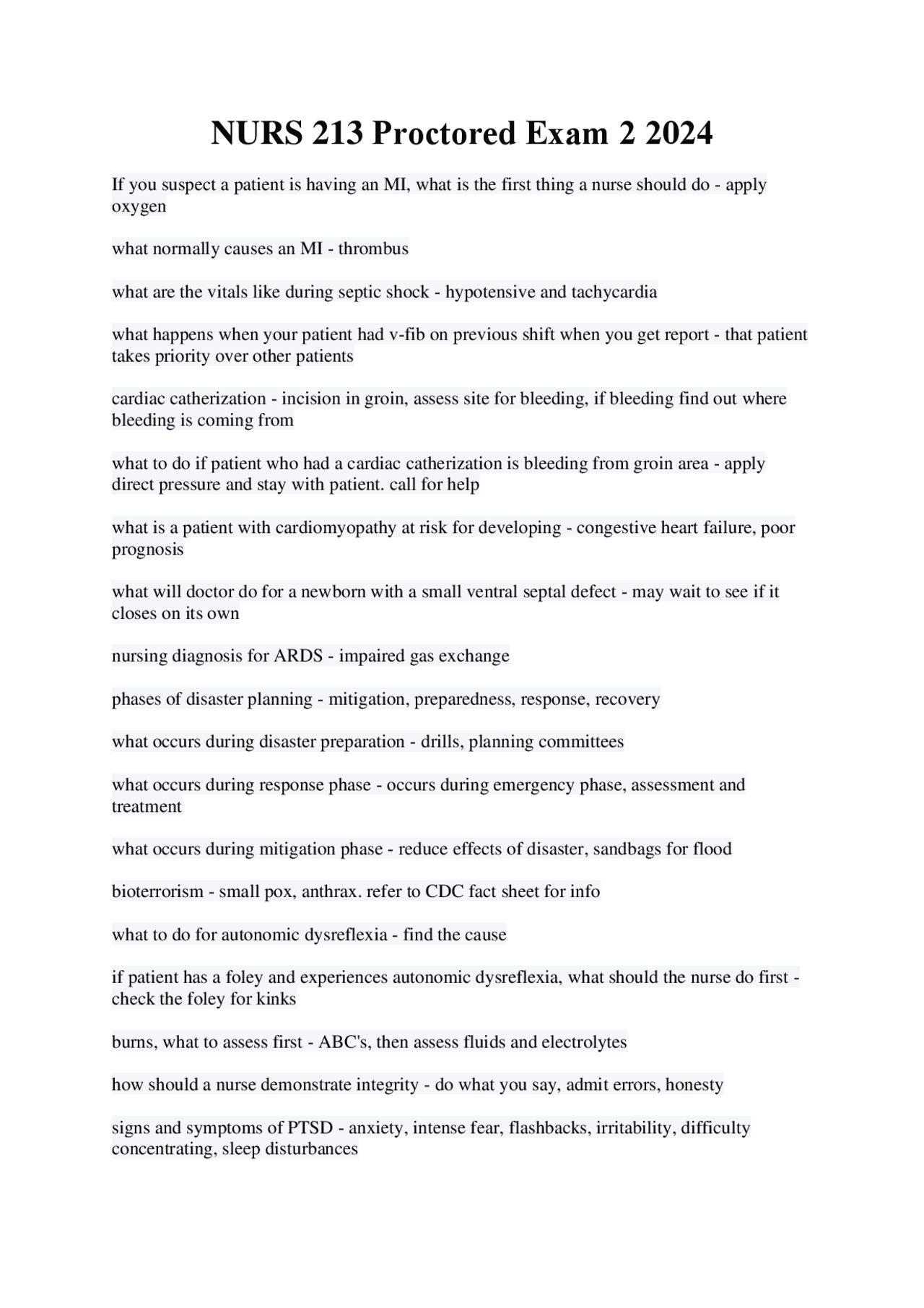 NURS 213 FINAL EXAM 2 .pdf - Detailed Answer Key | Exams Nursing | Docsity