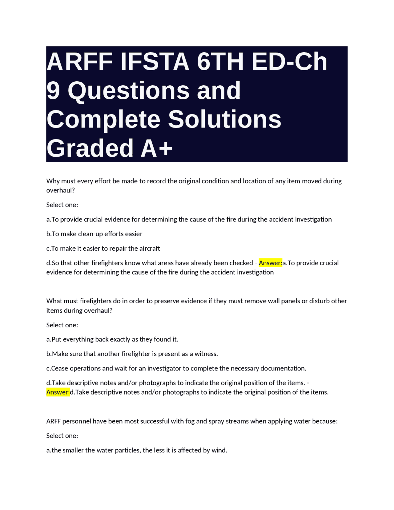 ARFF IFSTA 6th Edition - Chapter 9: Questions and Complete Solutions | Exams Life Sciences | Docsity