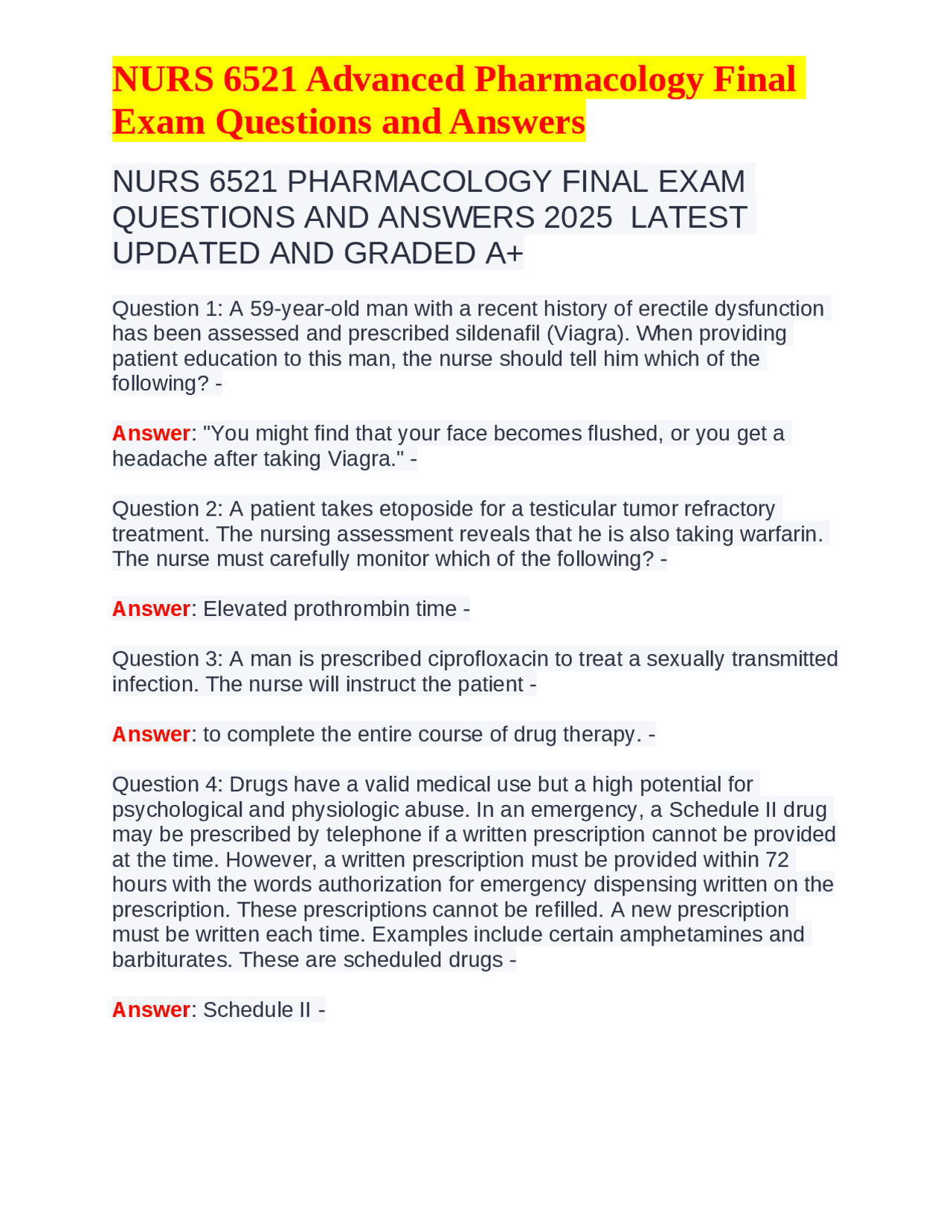 NURS 6521 PHARMACOLOGY FINAL EXAM QUESTIONS AND ANSWERS 2025 LATEST ...