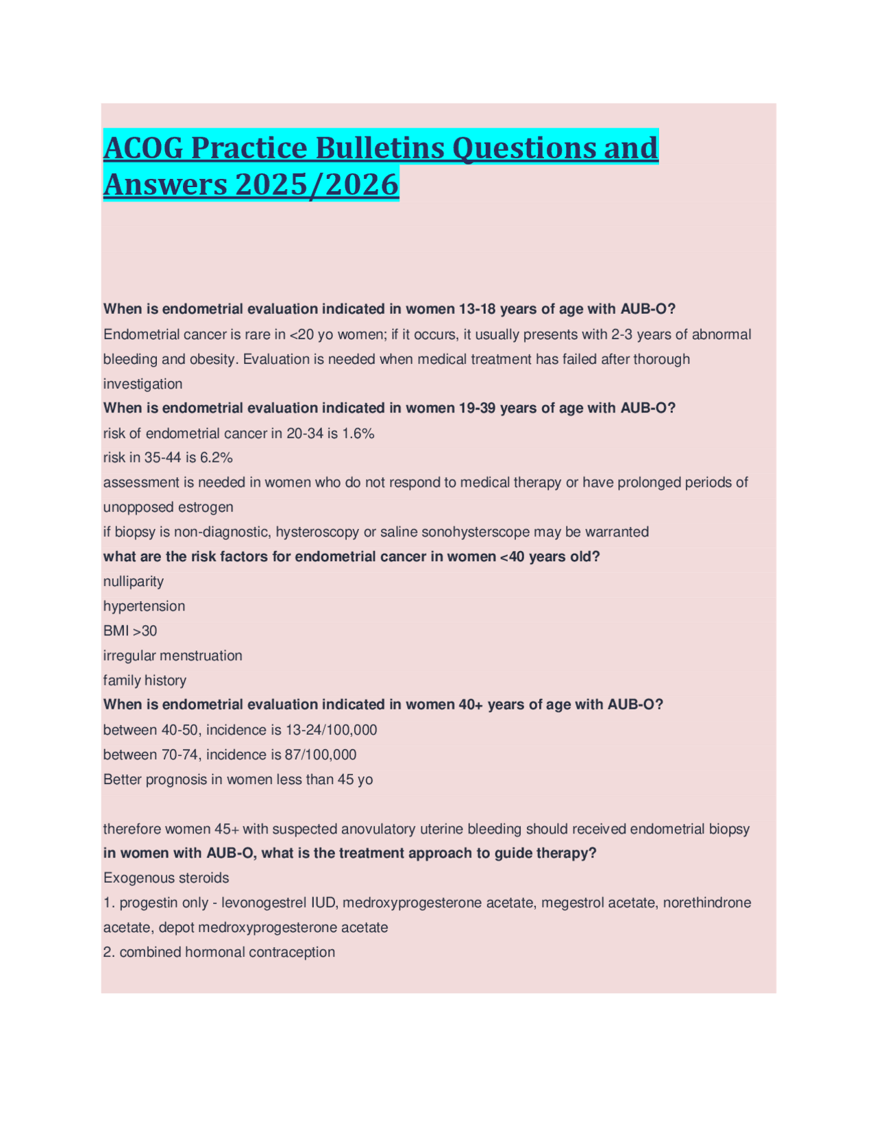 ACOG Practice Bulletins Questions and Answers: A Guide for Medical ...