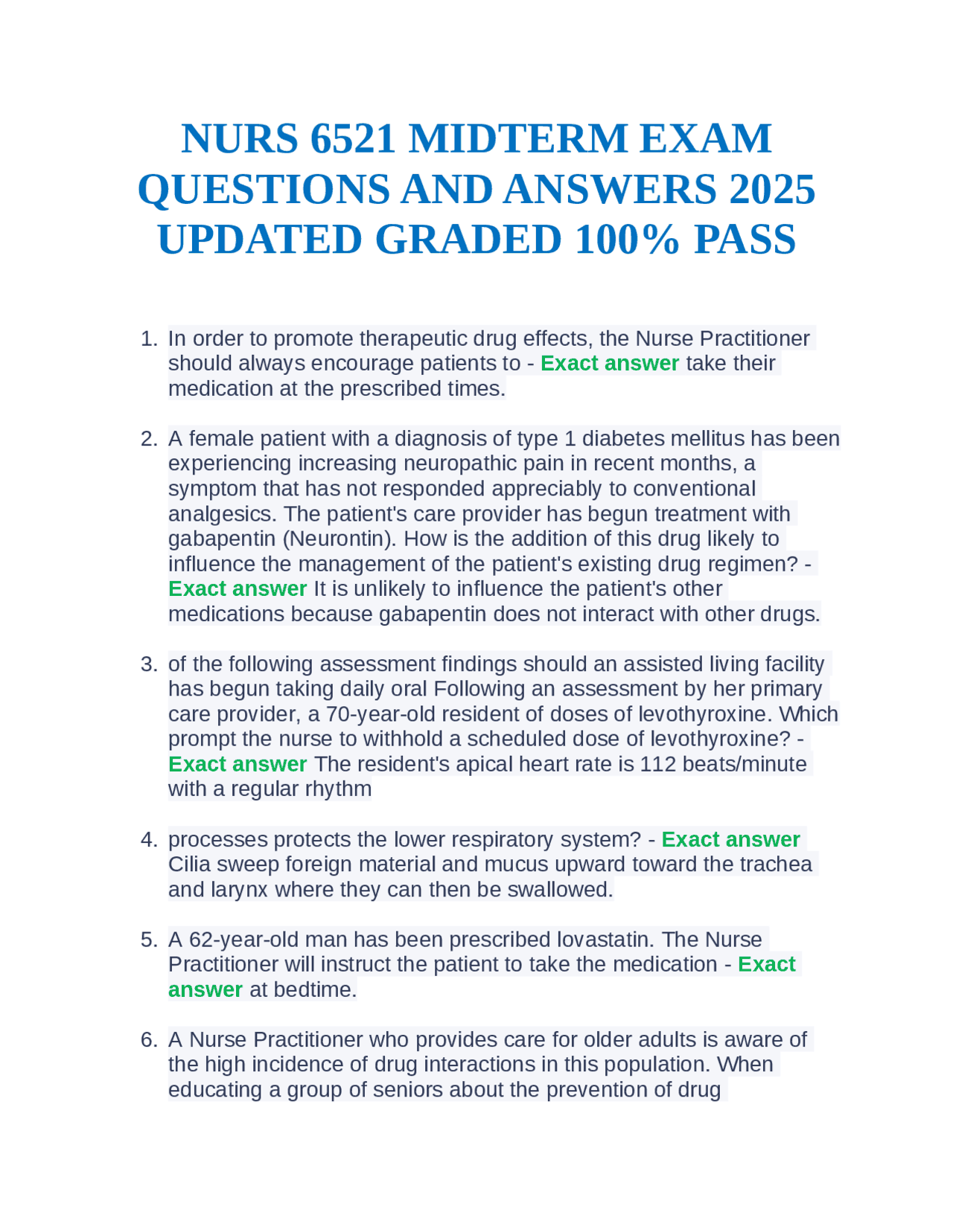 NURS 6521 ADVANCED PHARMACOLOGY FINAL EXAM (245 QUESTIONS WITH 100% ...