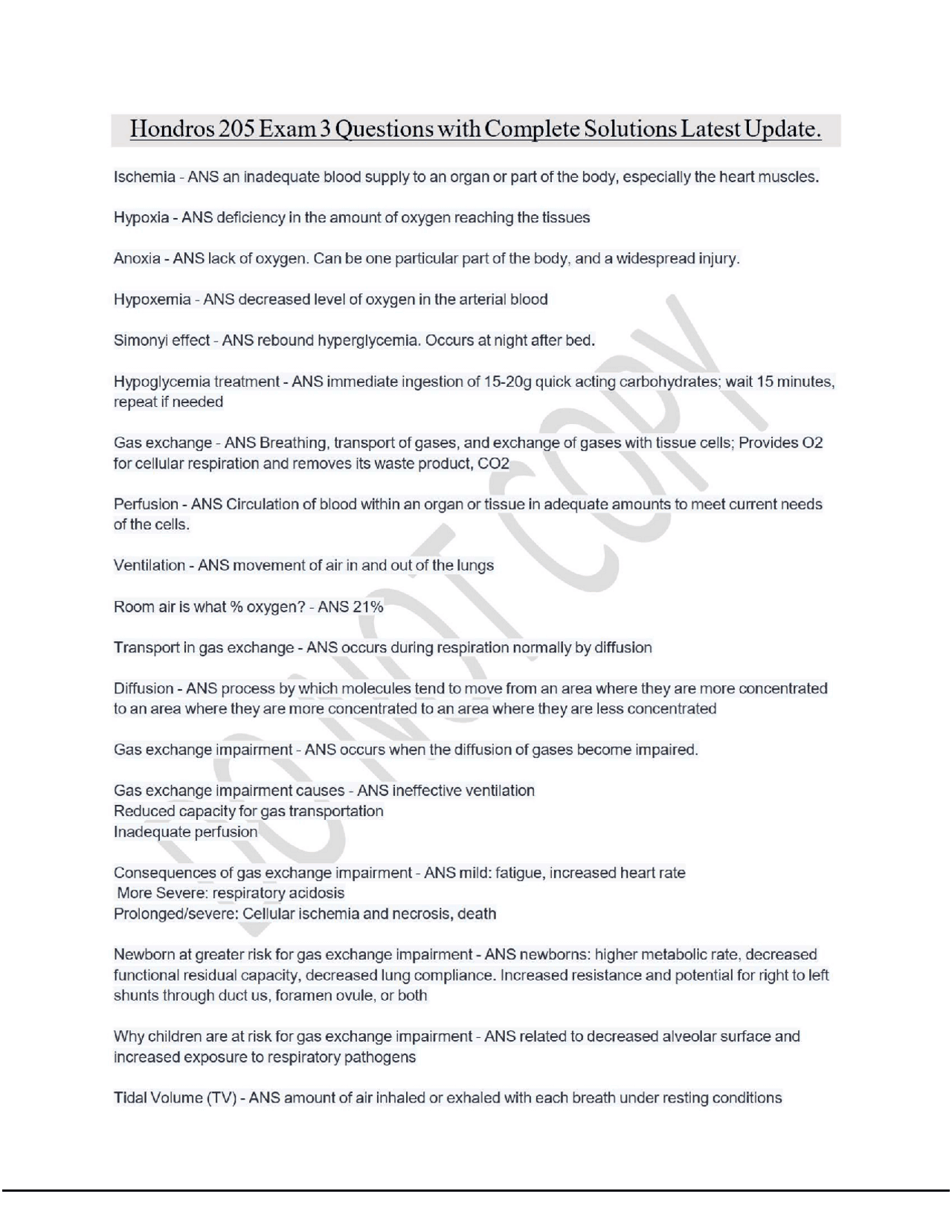 Hondros 205 Exam 3 Questions with Complete Solutions Latest Update ...