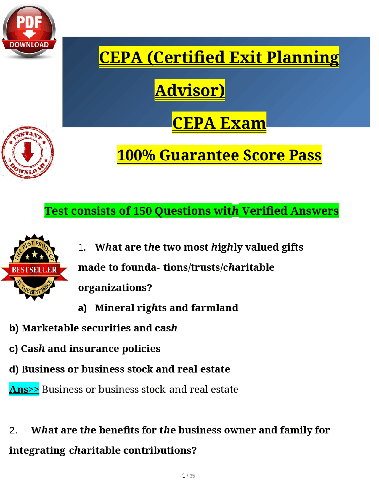 CEPA (Certified Exit Planning Advisor) CEPA Exam (Latest 2025 / 2026 ...
