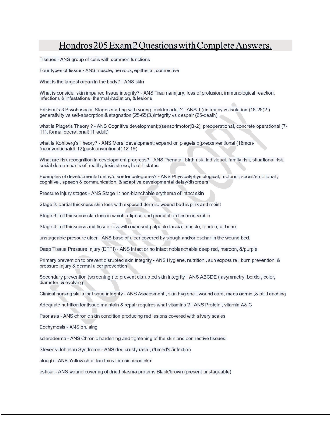 Hondros 205 Exam 2 Questions with Complete Answers. | Exams Psychology ...