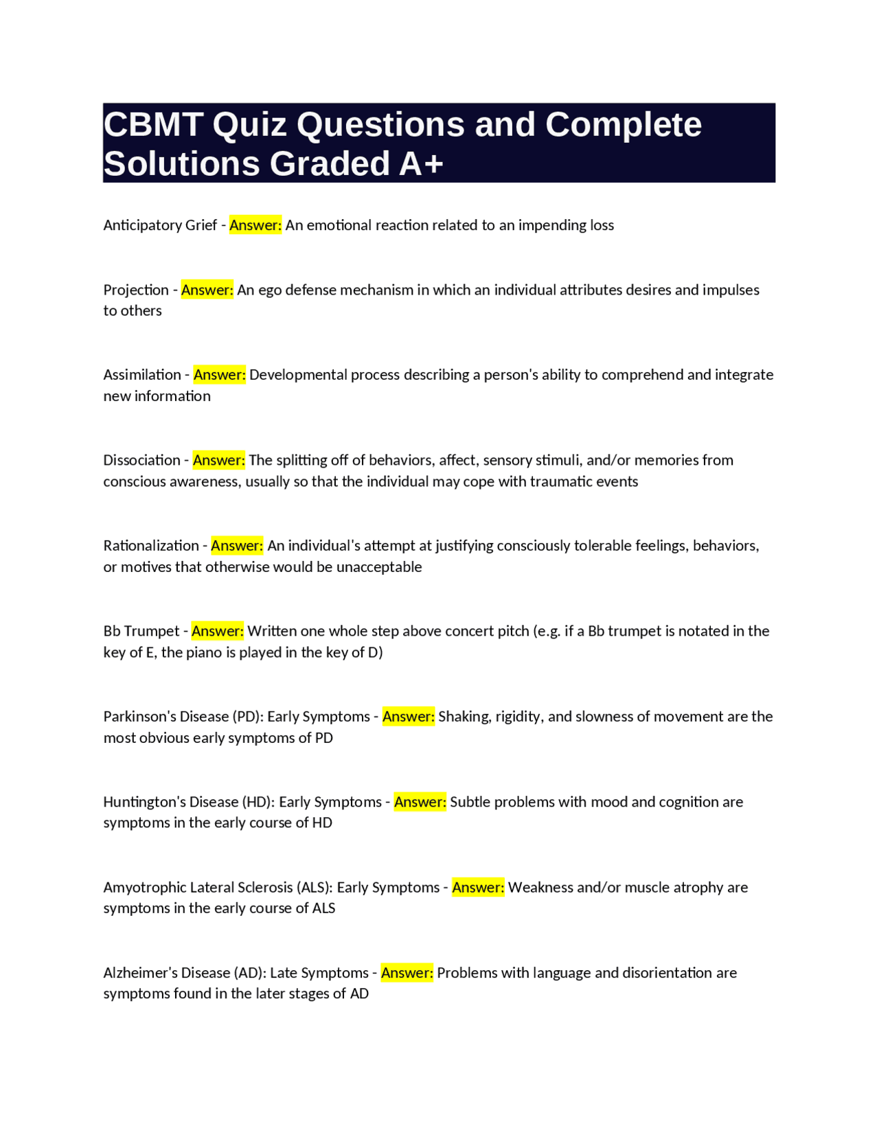CBMT Quiz Questions and Complete Solutions Graded A+ | Exams Medicine ...