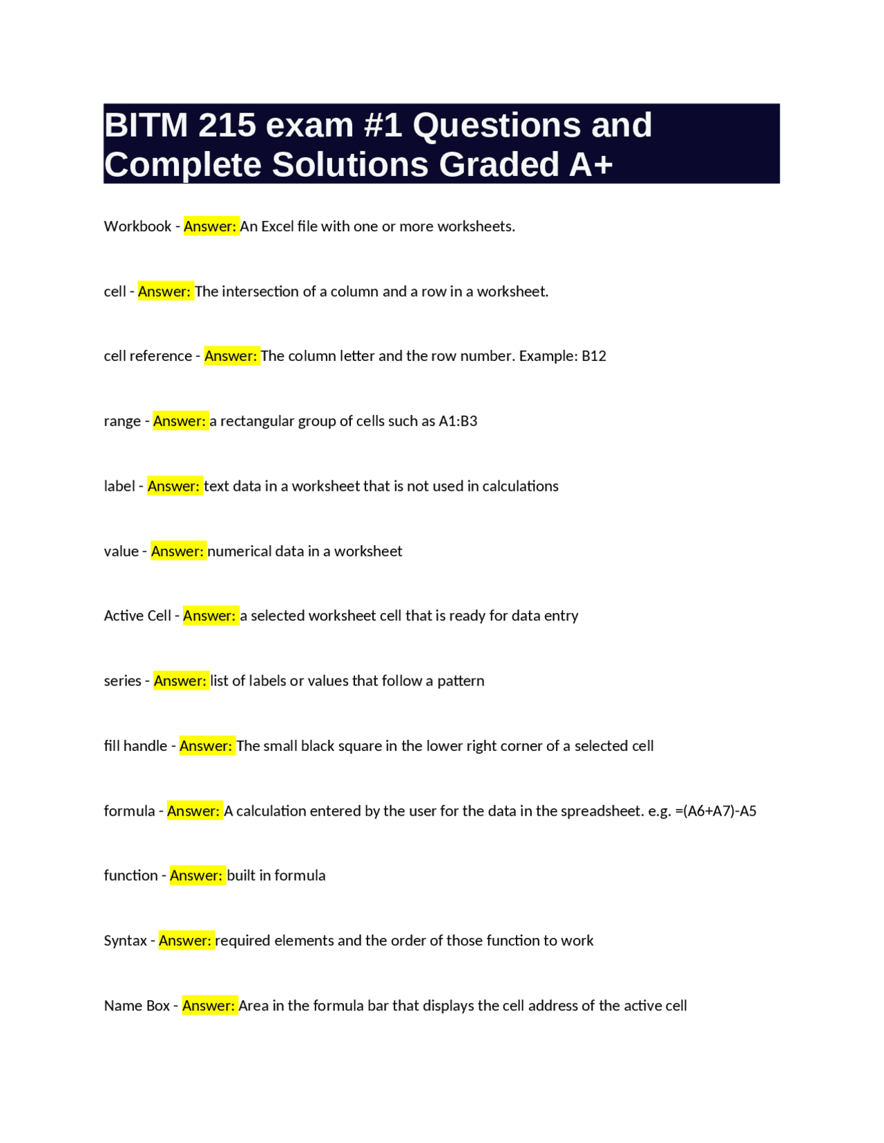 BITM 215 exam #1 Questions with Complete Solutions Graded A+ | Exams ...