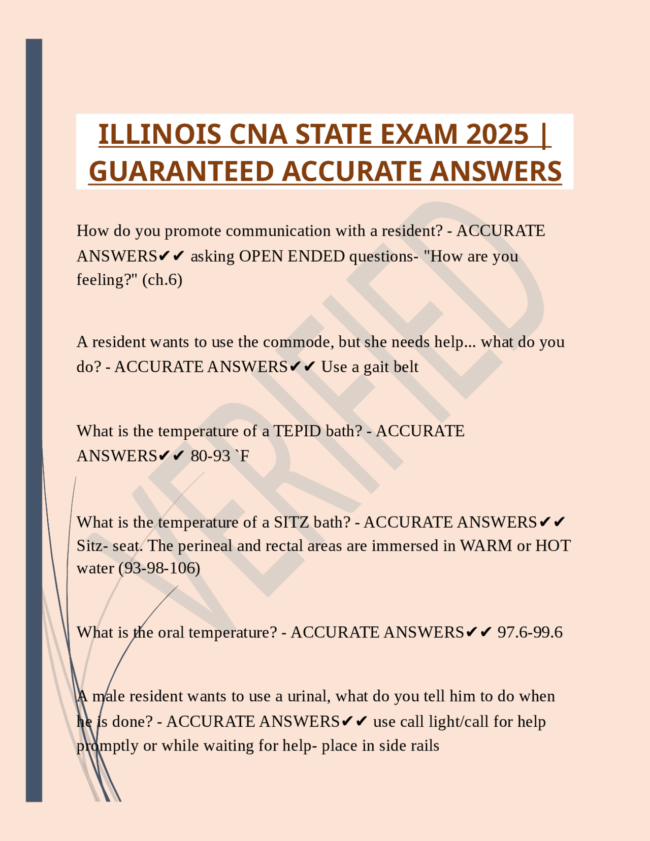 ILLINOIS CNA STATE EXAM 2025 |GUARANTEED ACCURATE ANSWERS | Exams ...