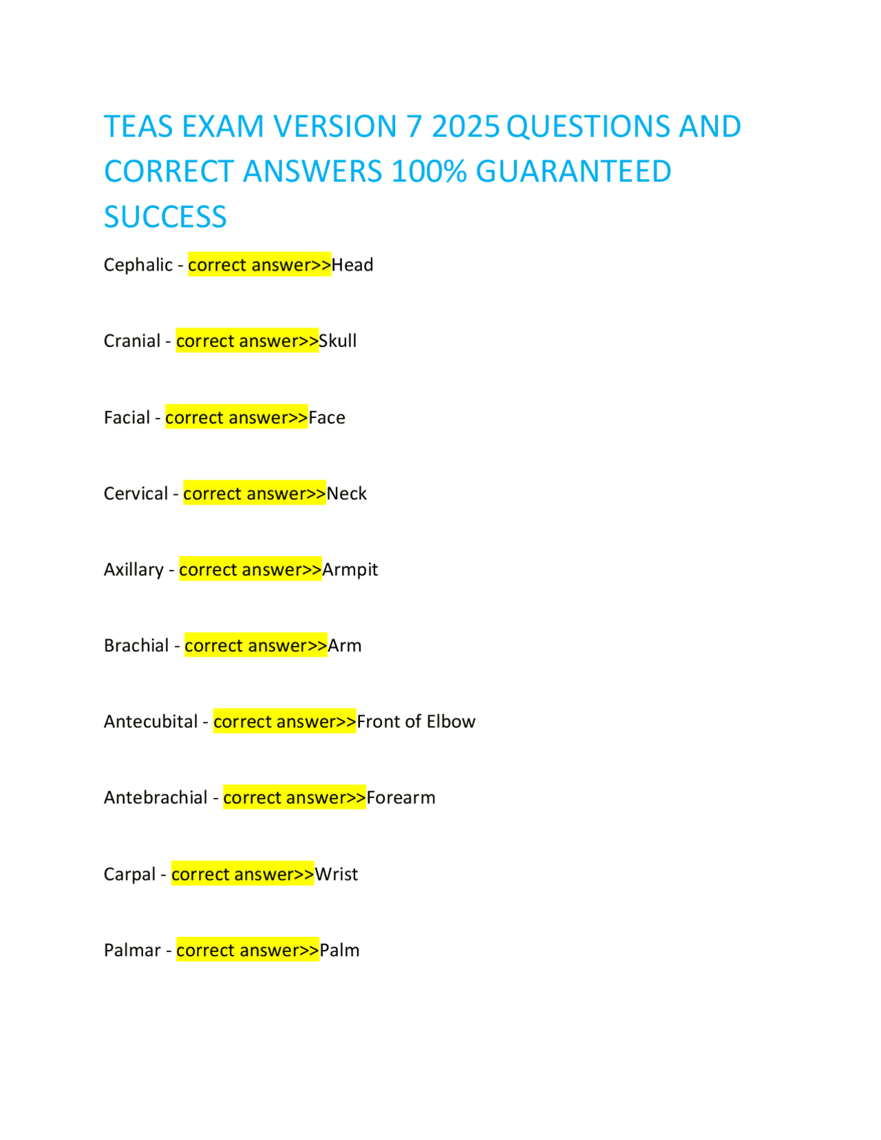 TEAS EXAM VERSION 7 2025 QUESTIONS AND CORRECT ANSWERS 100% GUARANTEED ...