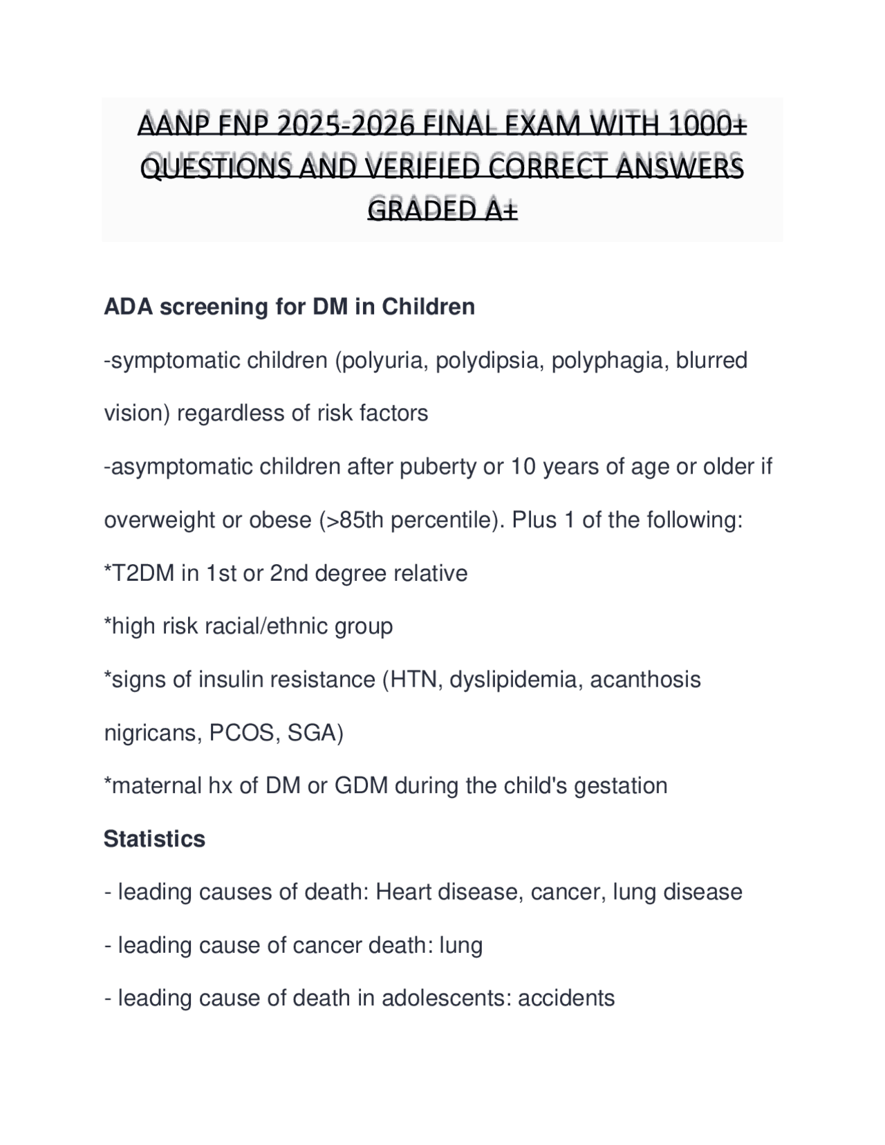 AANP FNP 2025-2026 FINAL EXAM WITH 1000+ QUESTIONS AND VERIFIED CORRECT ...