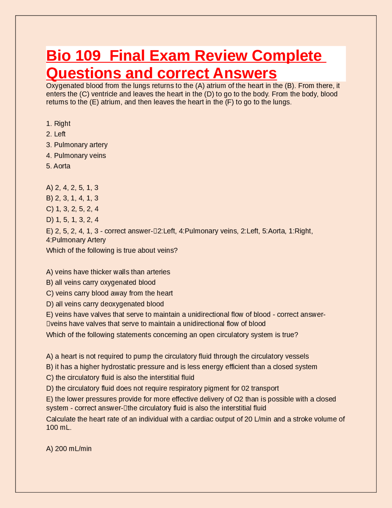 Bio 109 Final Exam Review Complete Questions and correct Answers ...