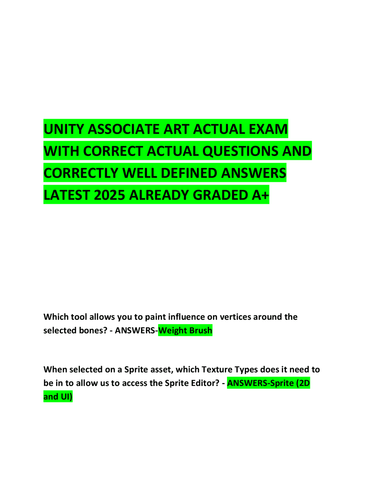 UNITY ASSOCIATE ART ACTUAL EXAM WITH CORRECT ACTUAL QUESTIONS AND ...