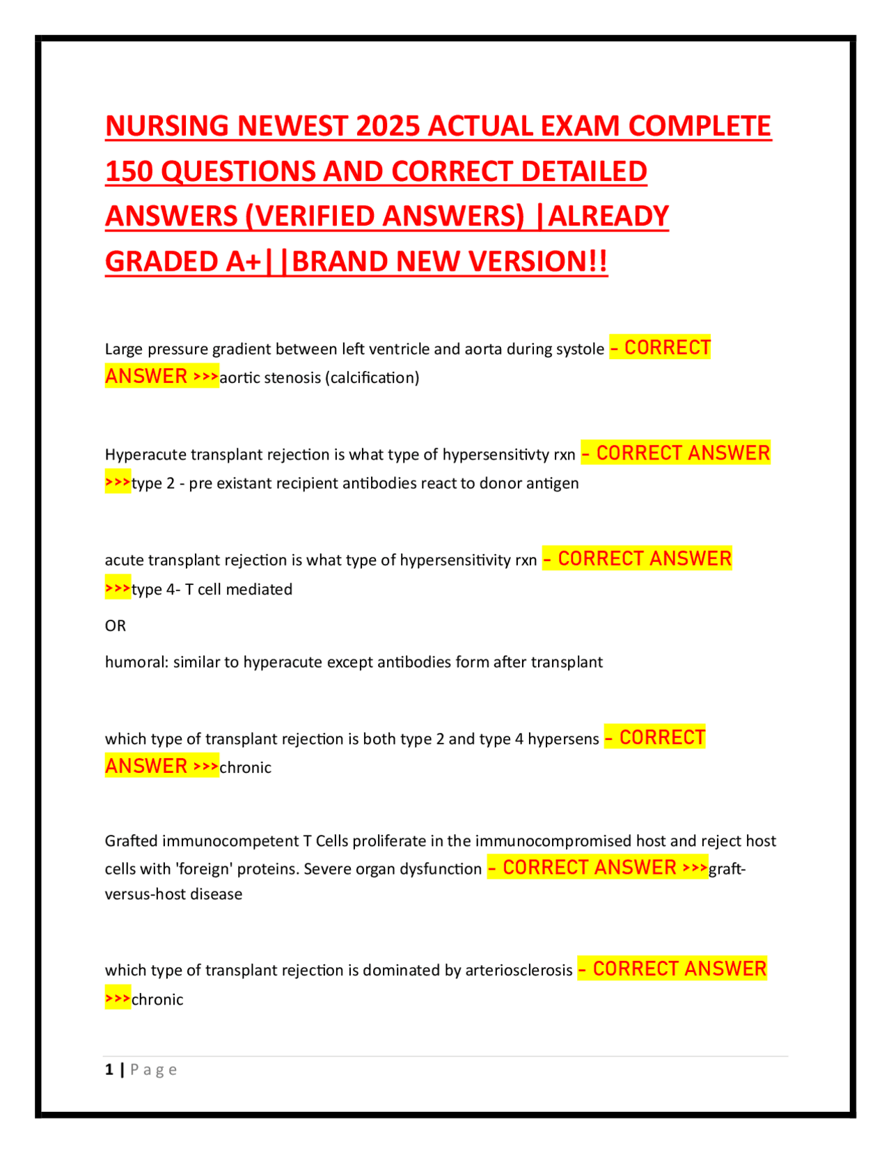 NURSING NEWEST 2025 ACTUAL EXAM COMPLETE 150 QUESTIONS AND CORRECT ...