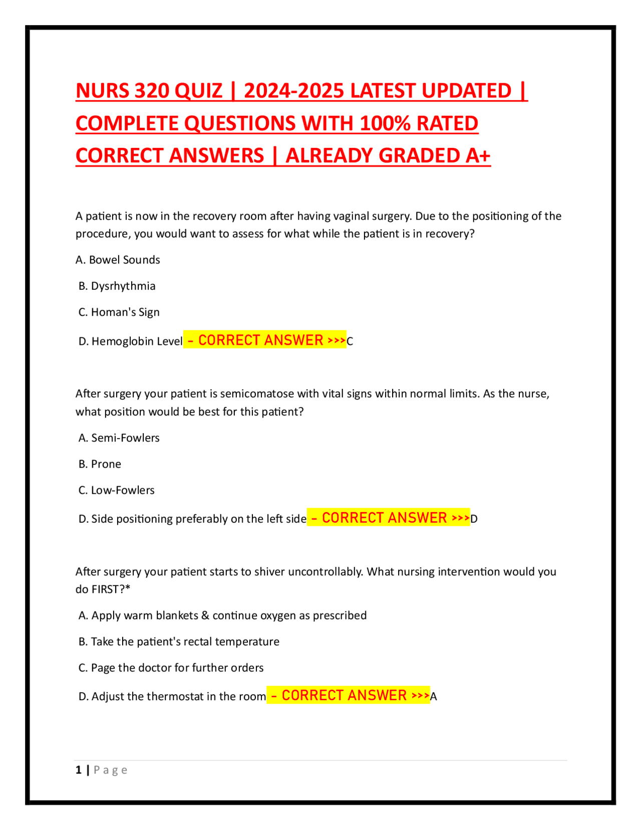 NURS 320 QUIZ | 2024-2025 LATEST UPDATED | COMPLETE QUESTIONS WITH 100% ...