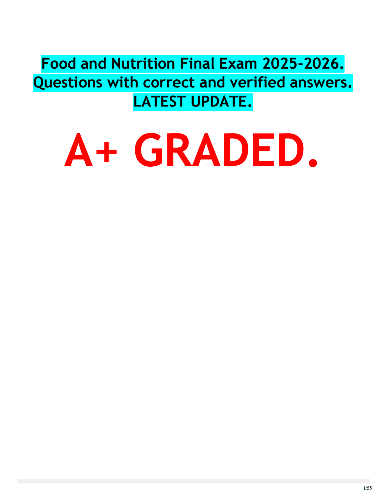 Food And Nutrition Final Exam 2025 2026 Questions With Correct And