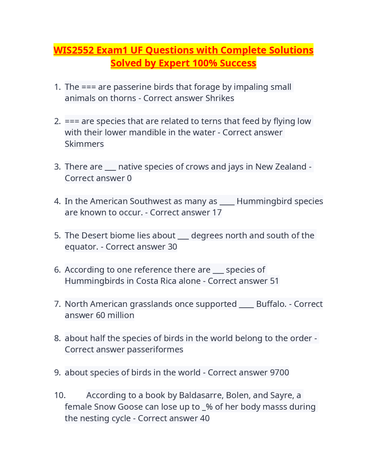 WIS2552 Exam1 UF Questions with Complete Solutions Solved by Expert 100 ...