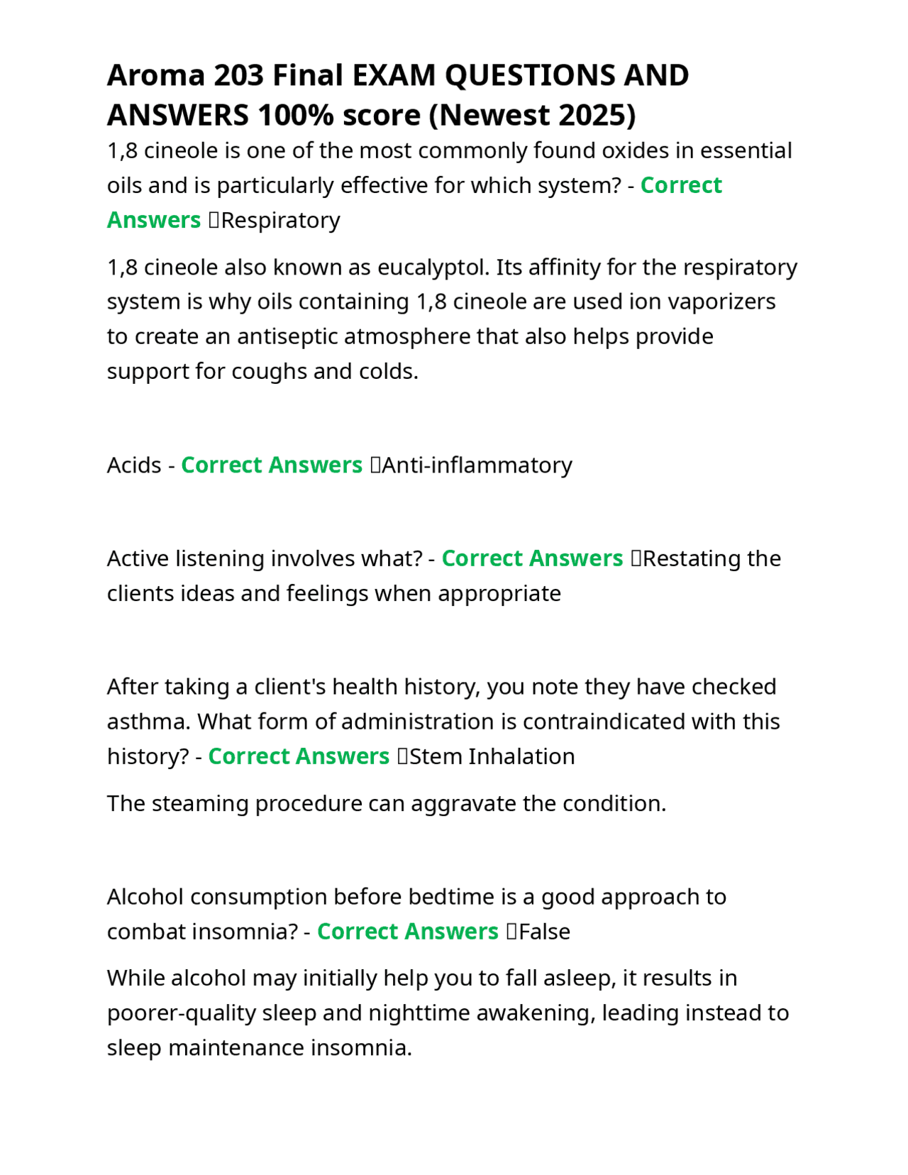 Aroma 203 Final EXAM QUESTIONS AND ANSWERS 100% score (Newest 2025 ...