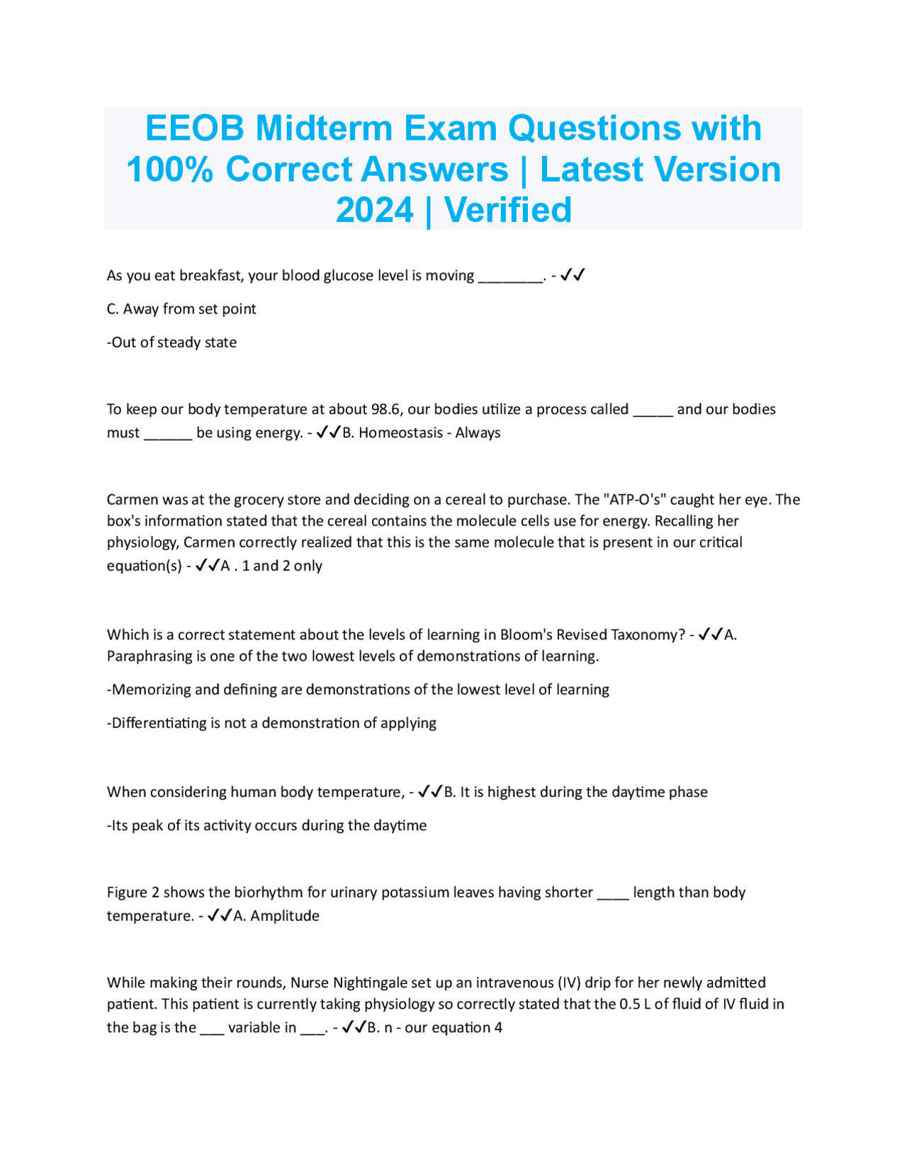 Eeob Database EEOB Midterm Exam Questions with 100% Correct Answers | Latest Version ...