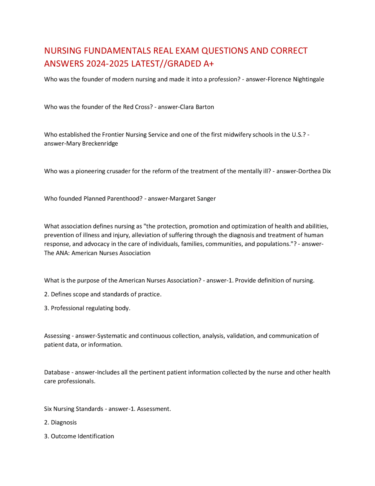 NURSING FUNDAMENTALS REAL EXAM QUESTIONS AND CORRECT ANSWERS 2024-2025 ...