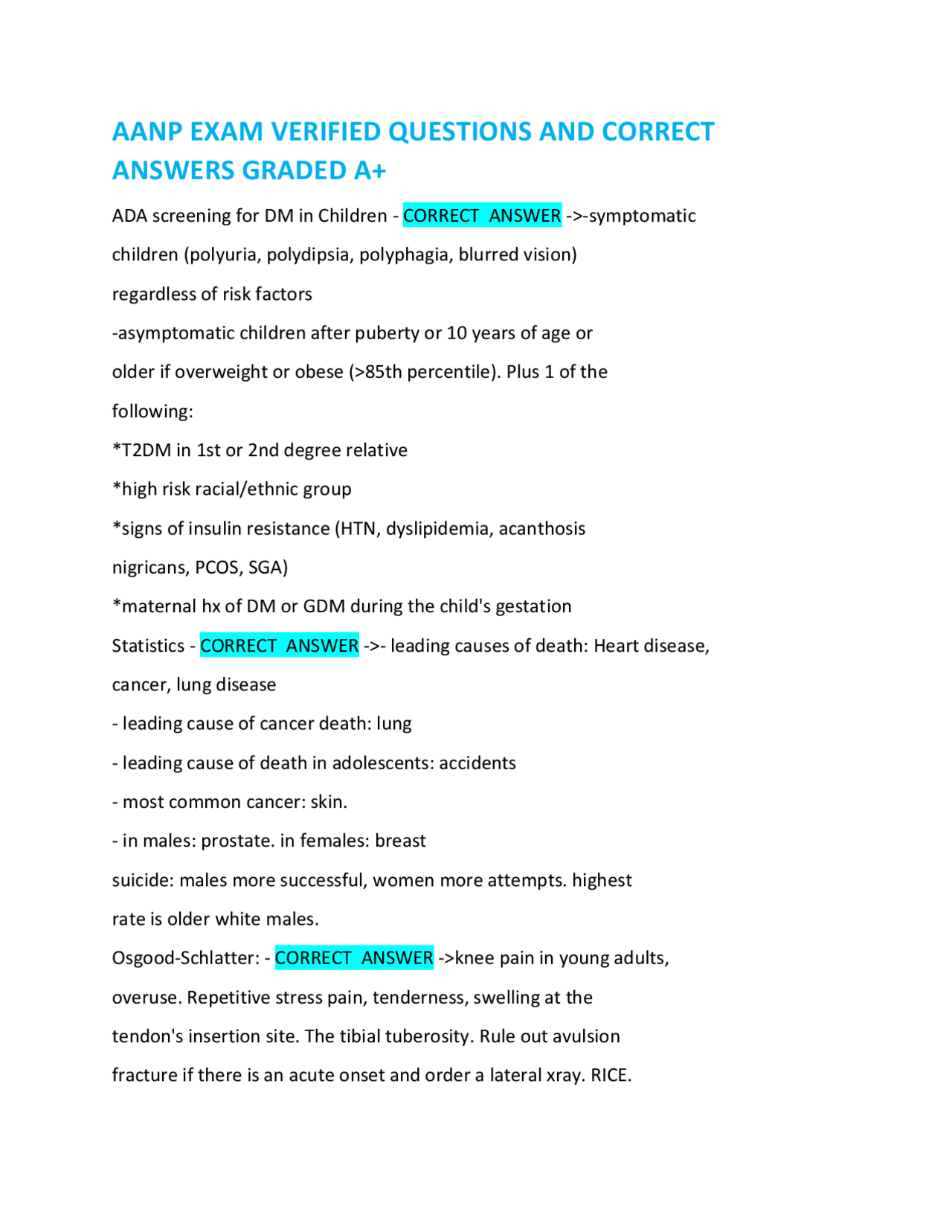 AANP EXAM VERIFIED QUESTIONS AND CORRECT ANSWERS GRADED A+ 2025 ...