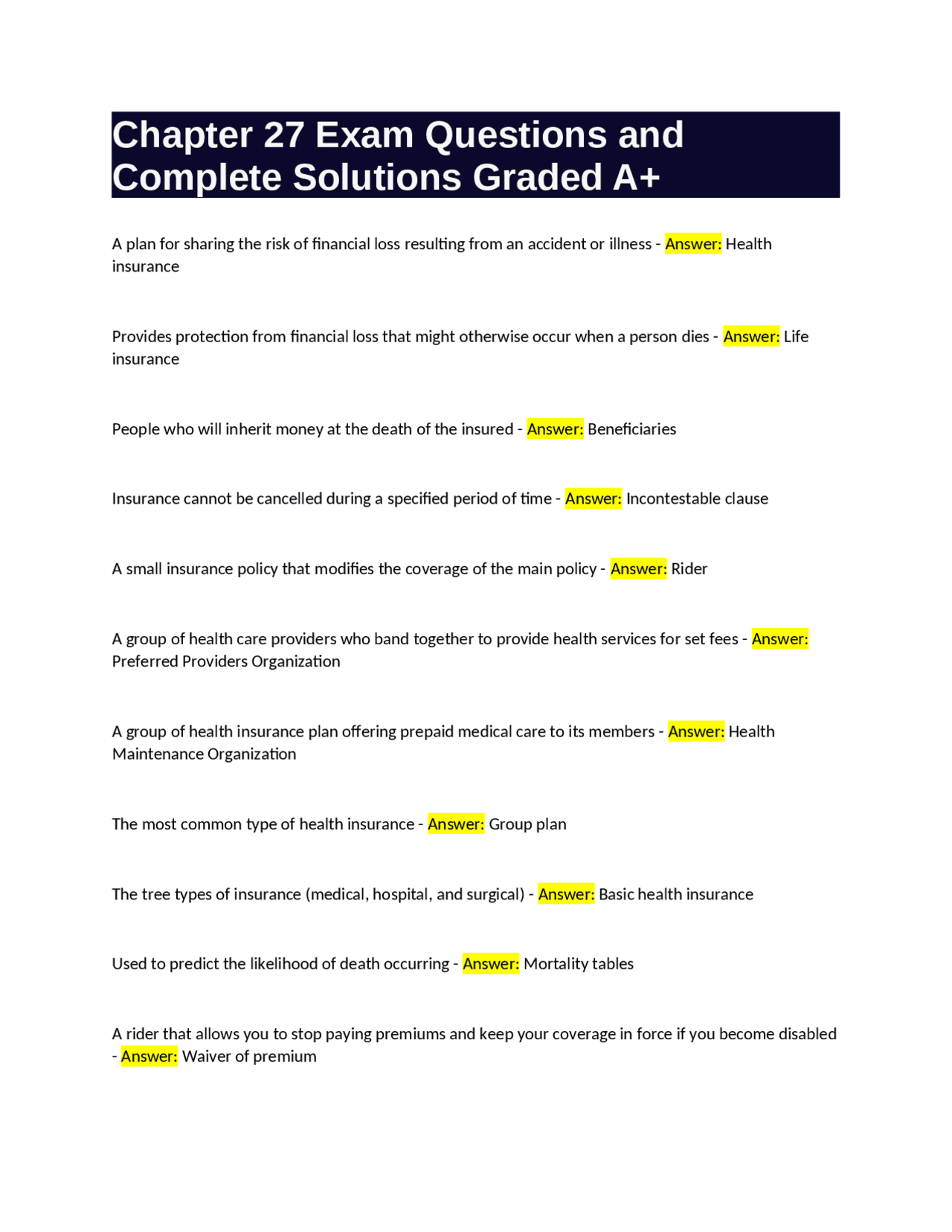 Chapter 27 Exam Questions and Complete Solutions Graded A+ | Exams ...