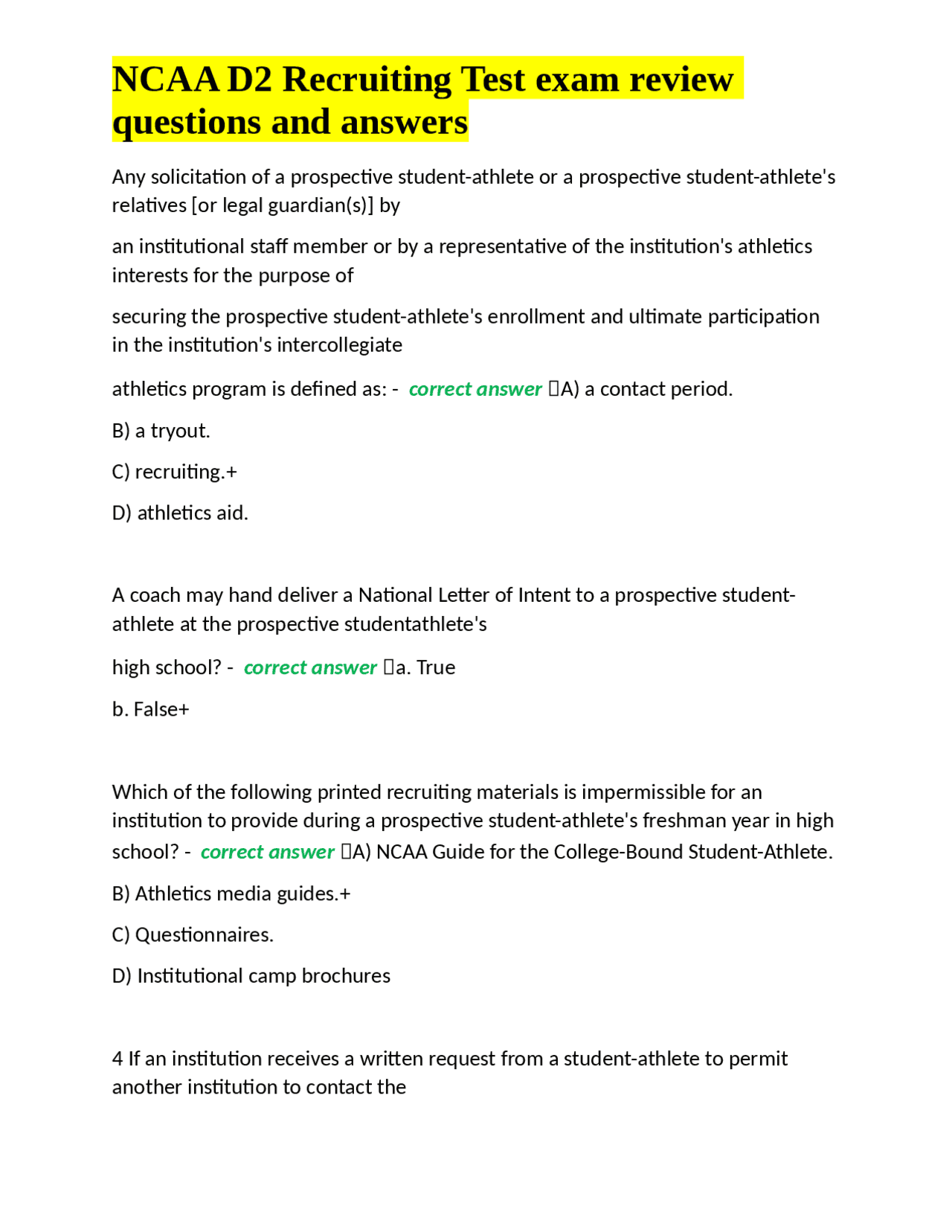 NCAA D2 Recruiting Test exam review questions and answers | Exams ...