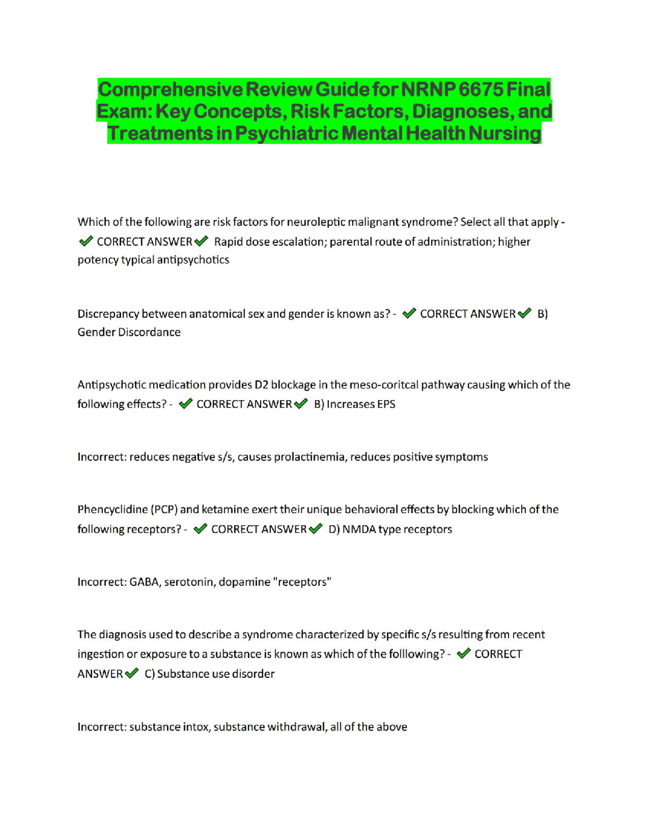Comprehensive Review Guide for NRNP 6675 Final Exam Key Concepts, Risk ...