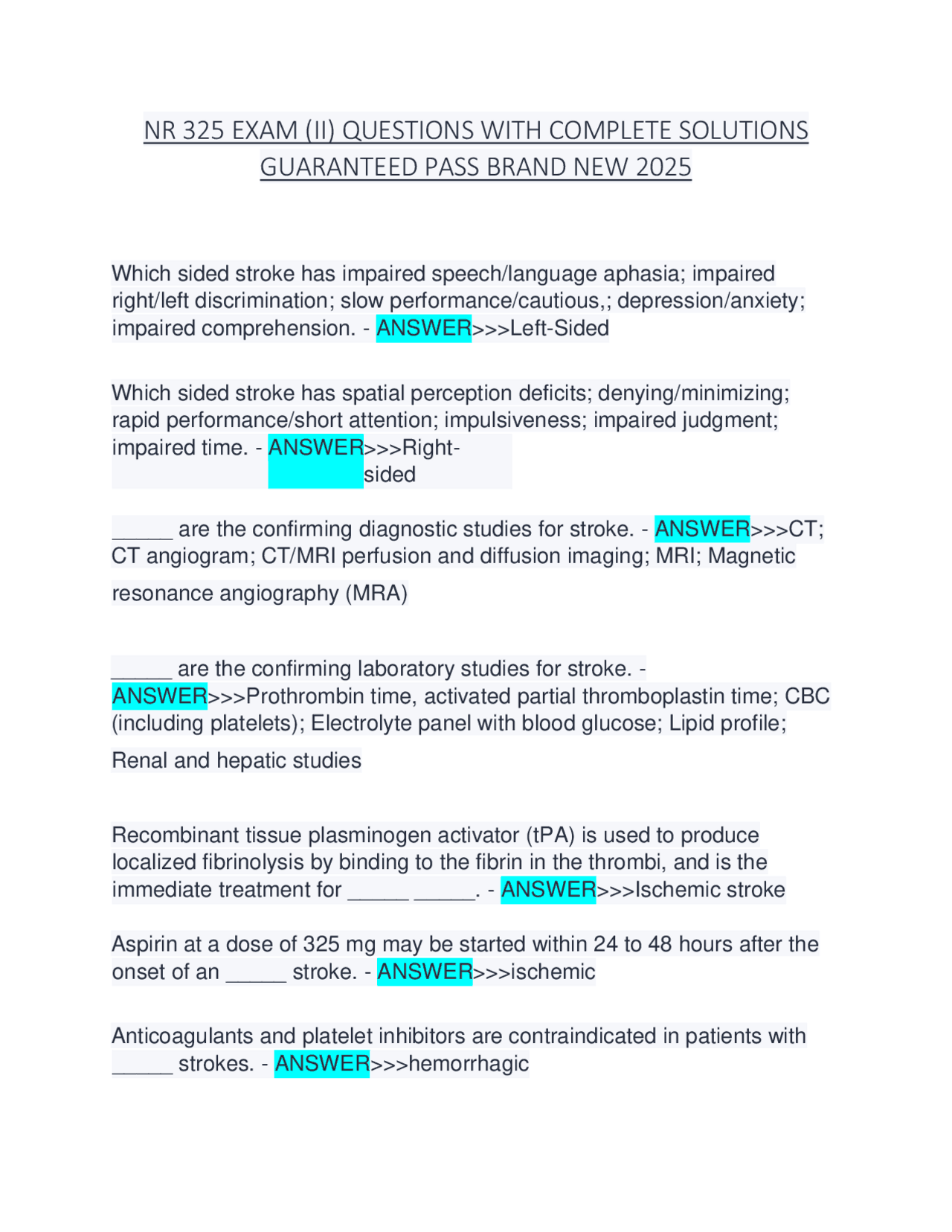 NR 325 EXAM (II) QUESTIONS WITH COMPLETE SOLUTIONS GUARANTEED PASS ...